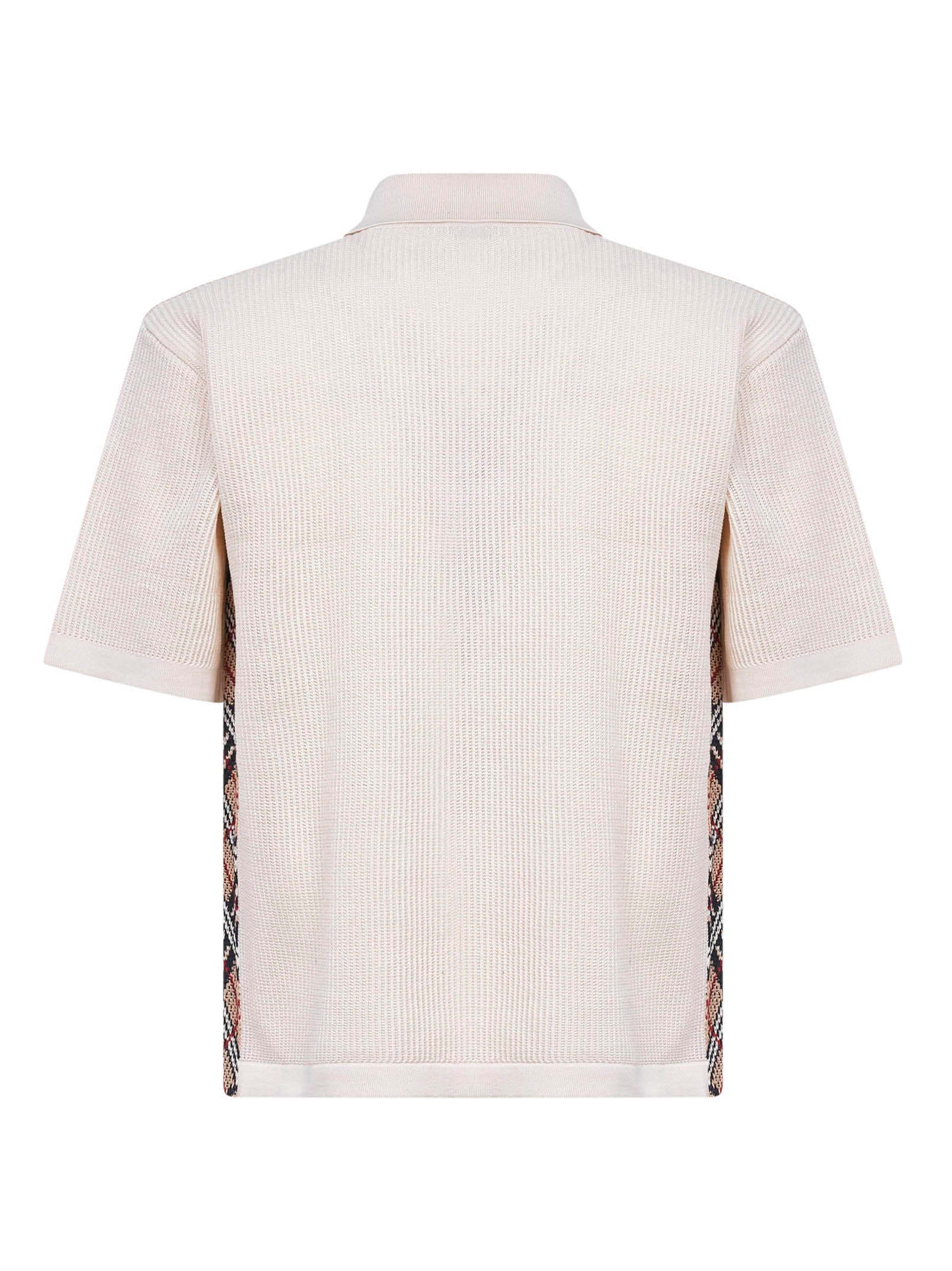 Burberry Men Beige Cotton Mesh Polo Shirt With Check Trims BURBERRY