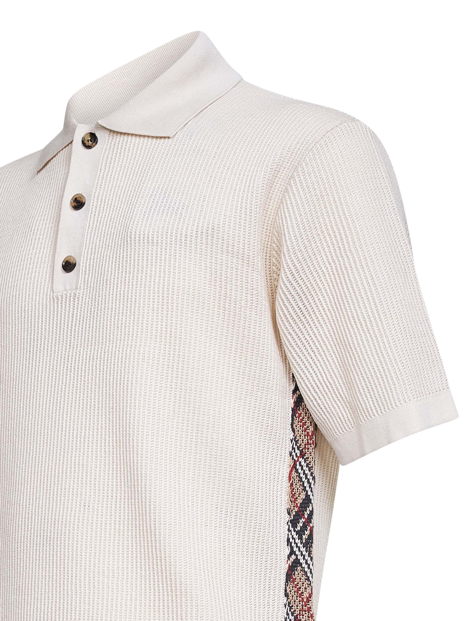 Burberry Men Beige Cotton Mesh Polo Shirt With Check Trims BURBERRY