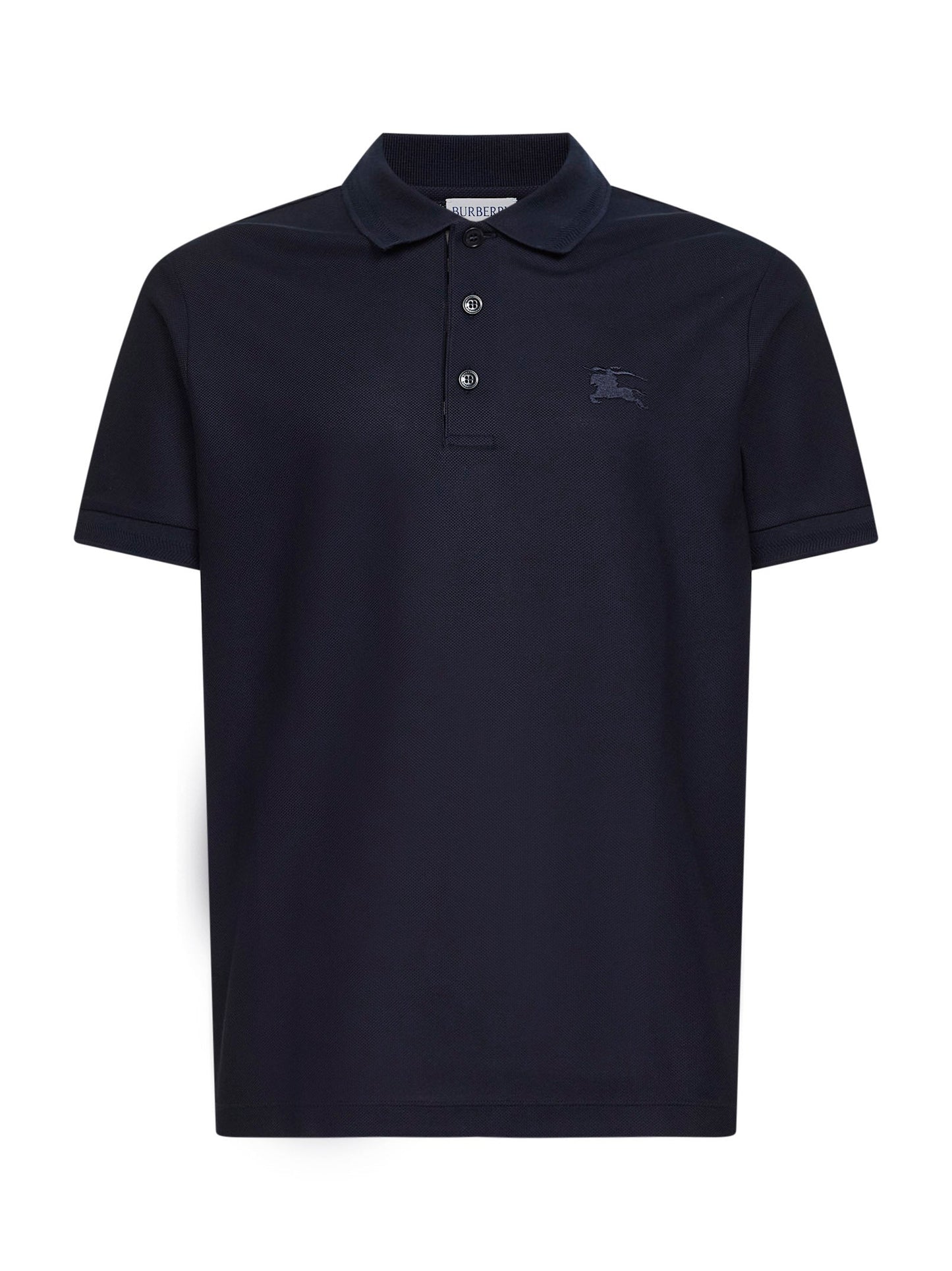 Burberry Men Blue Cotton Pique Polo Shirt With Embroidered Equestrian Knight Design BURBERRY