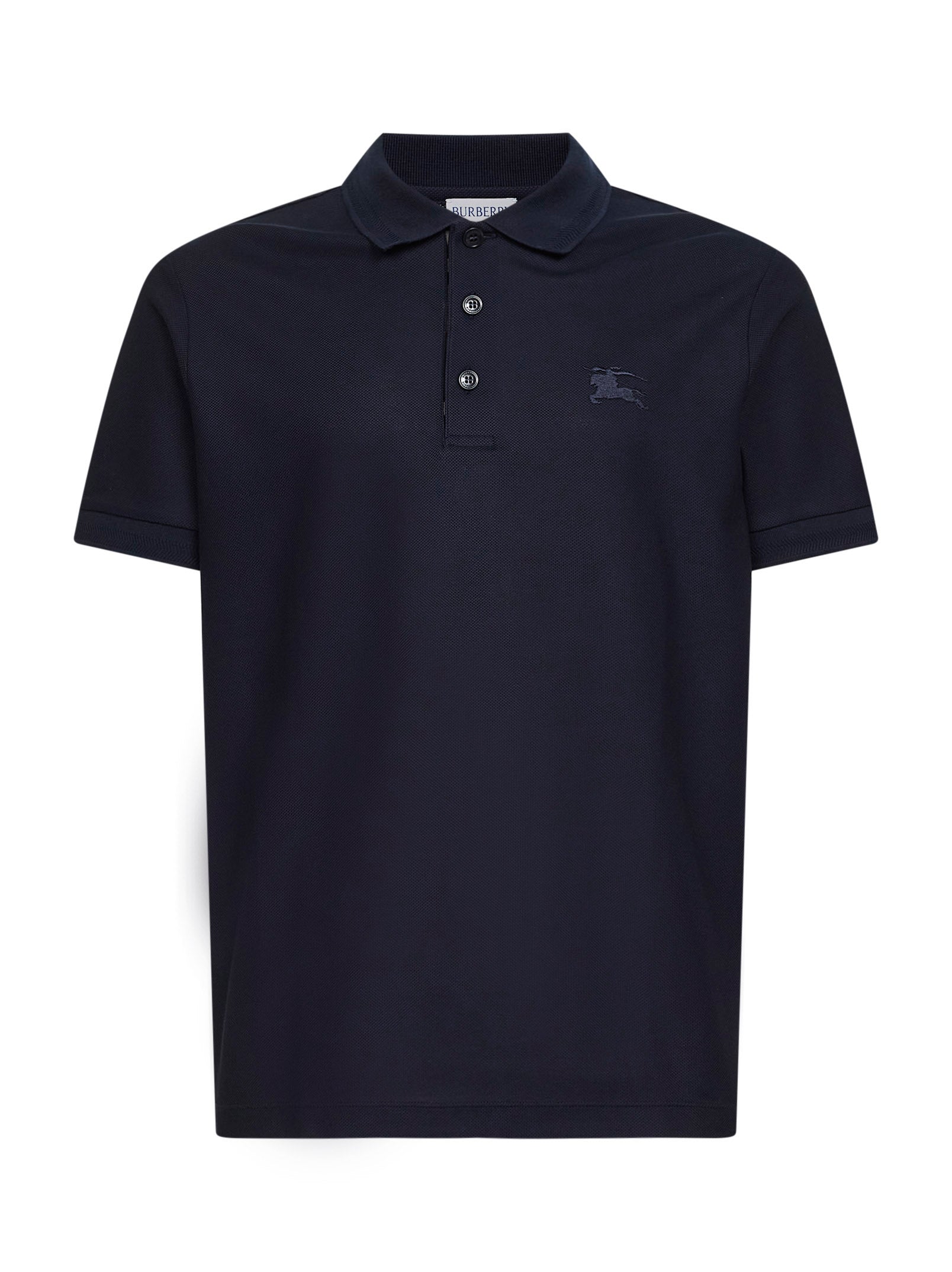 Burberry Men Blue Cotton Pique Polo Shirt With Embroidered Equestrian Knight Design BURBERRY