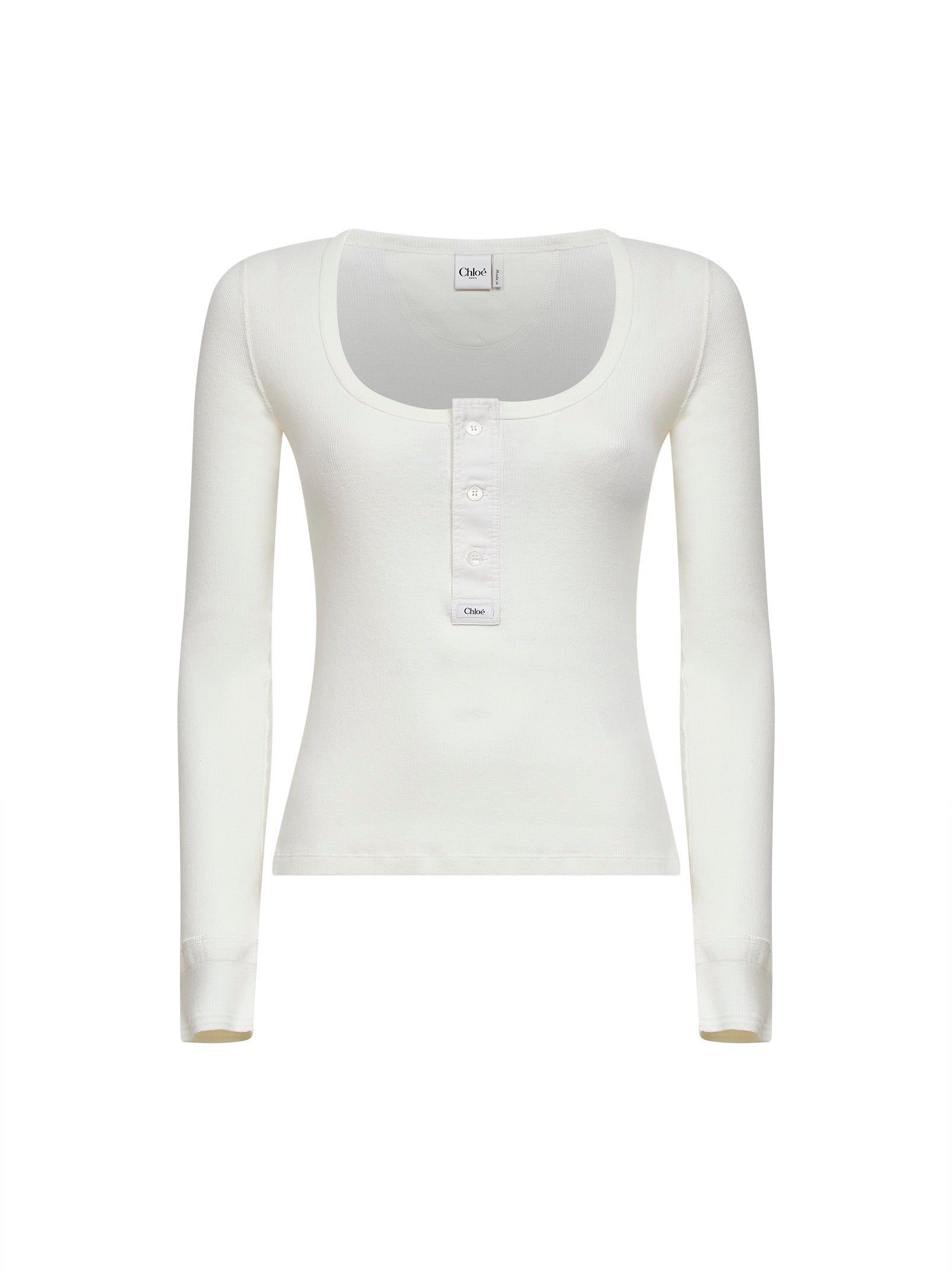 Chloé Women Iconic Milk Ribbed Jersey Henley T-Shirt CHLOE