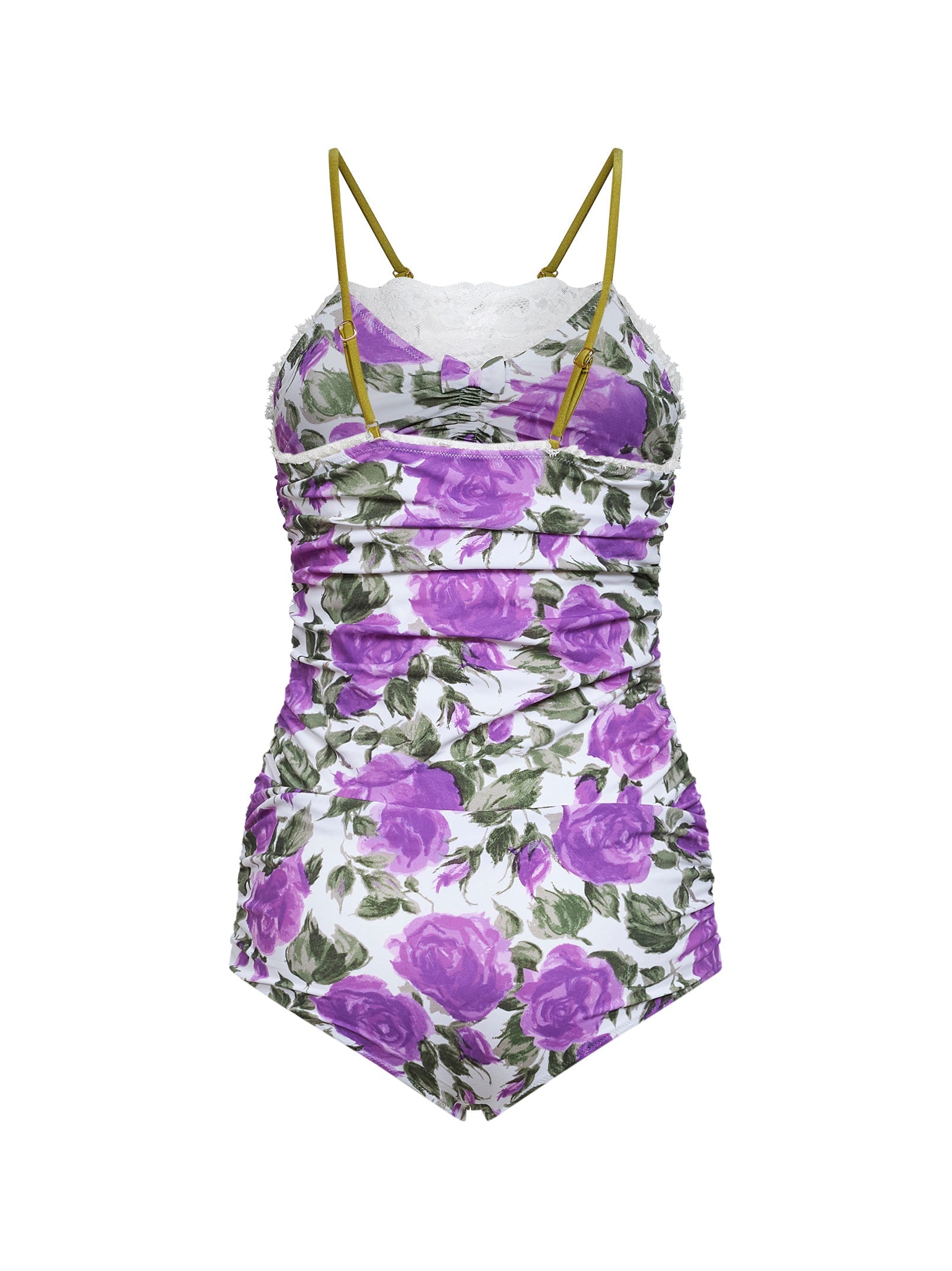 Chloé Women White And Purple Rose-Print Stretch Polyamide Gathered Bodysuit CHLOE