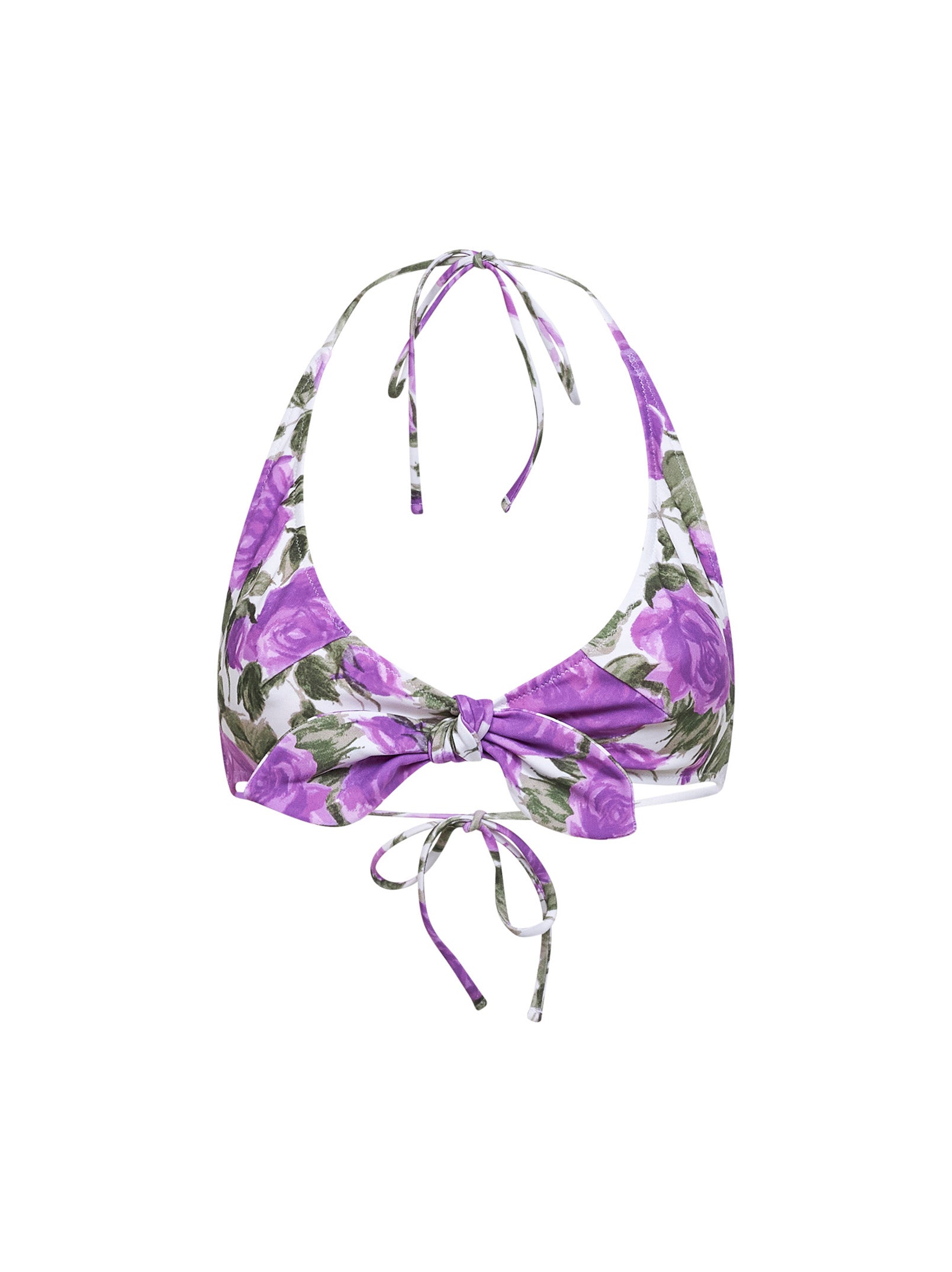 Chloé Women White And Purple Rose-Printed Bikini Top CHLOE