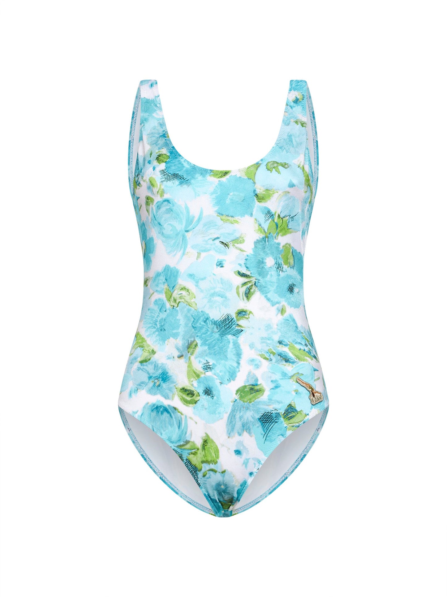 Chloé Women White And Blue Aqua Flower-Print Lycra One-Piece Swimsuit CHLOE