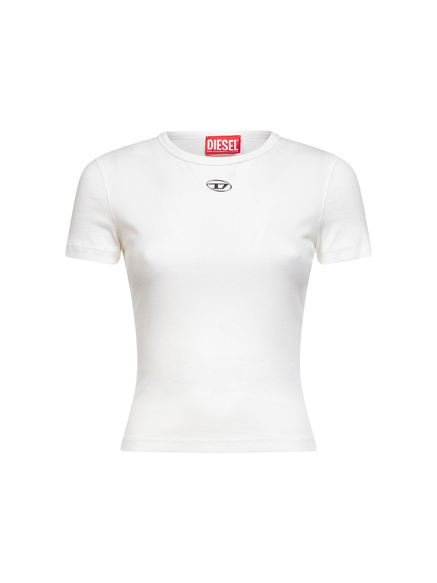 Diesel Women White Ribbed Stretch Jersey T-Ele-Long-Od T-Shirt DIESEL
