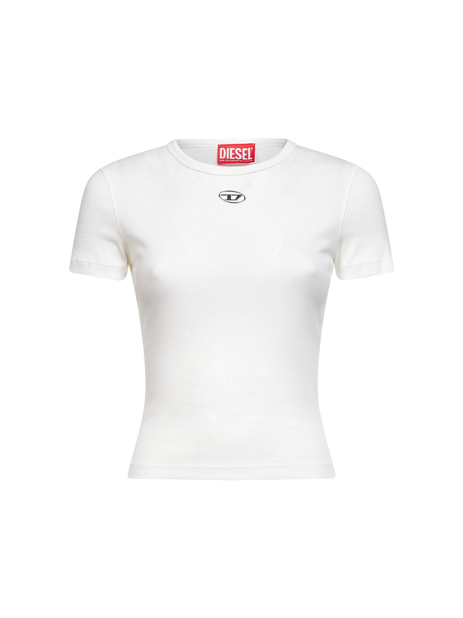 Diesel Women White Ribbed Stretch Jersey T-Ele-Long-Od T-Shirt DIESEL