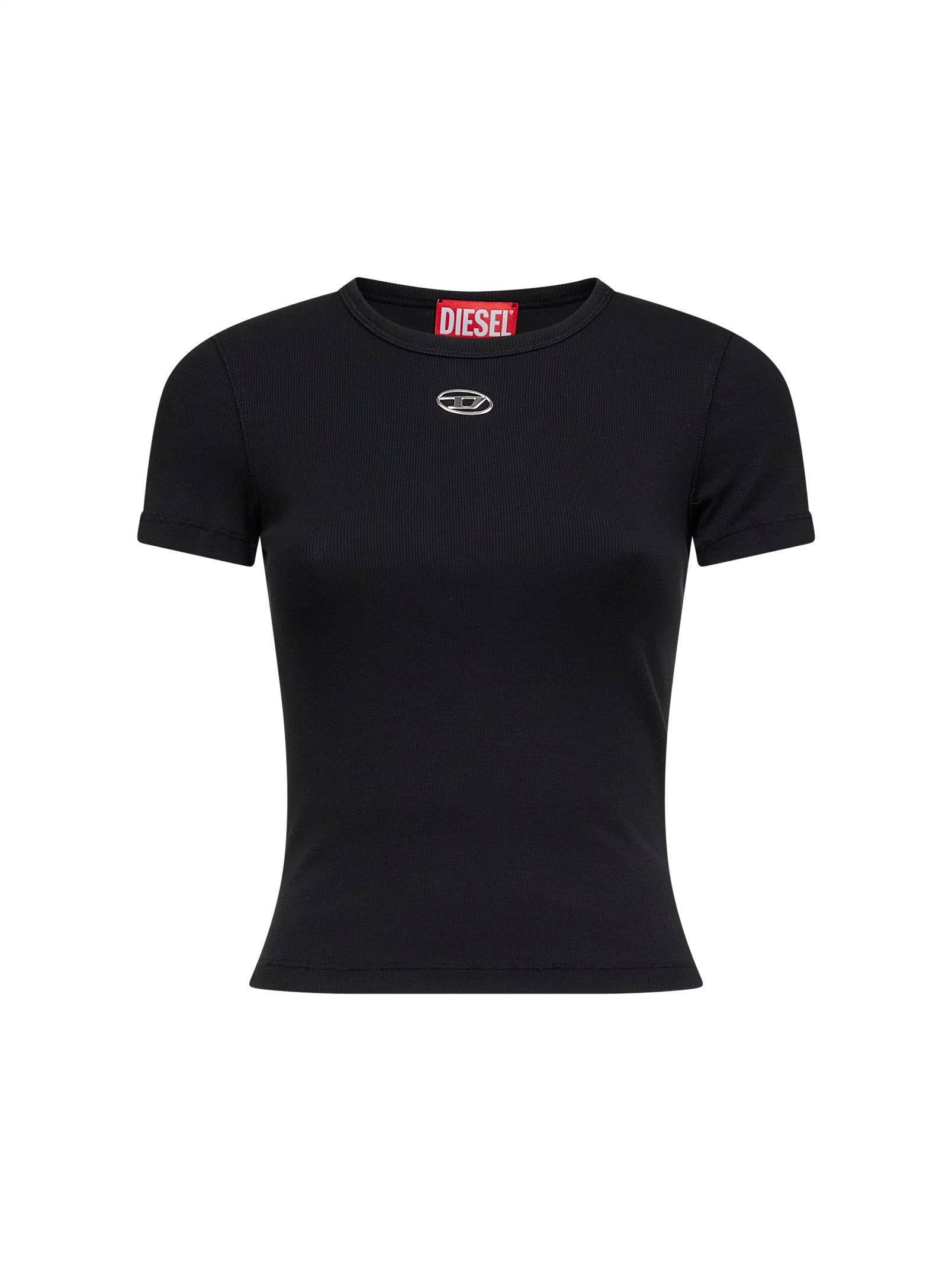Diesel Women Black Ribbed Stretch Jersey T-Ele-Long-Od T-Shirt DIESEL