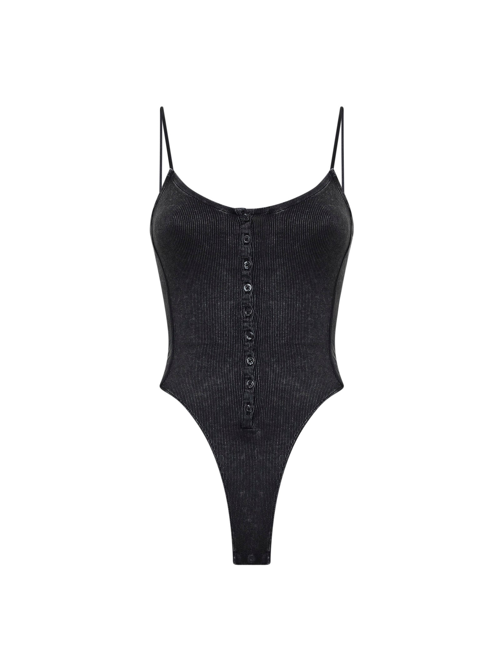 Diesel Women Dark Grey Marbled Ribbed Jersey T-Ley Bodysuit DIESEL
