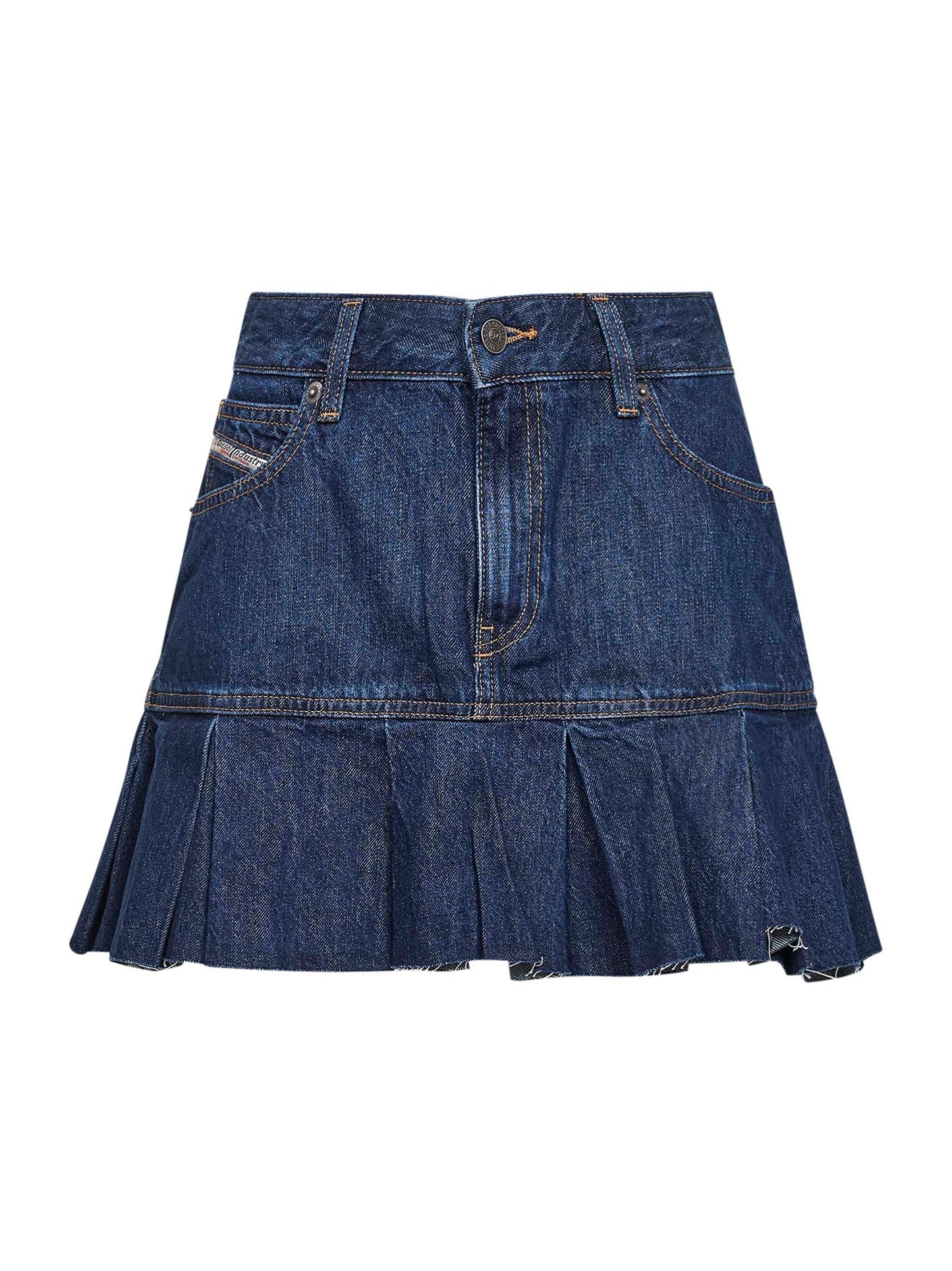 Diesel Women Blue Denim De-Reen Pleated Mini Skirt DIESEL