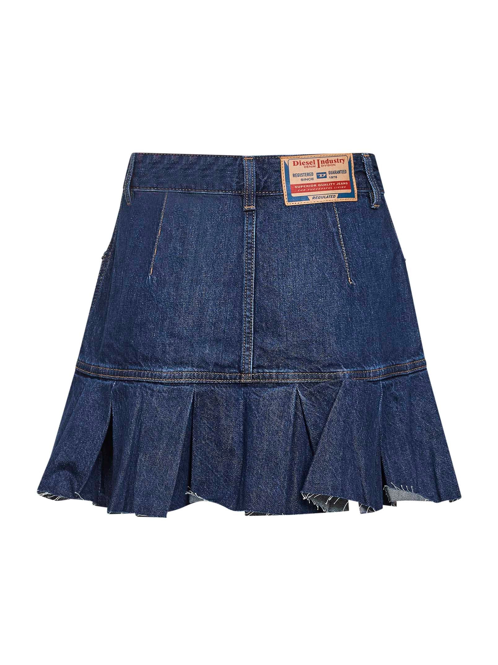 Diesel Women Blue Denim De-Reen Pleated Mini Skirt DIESEL