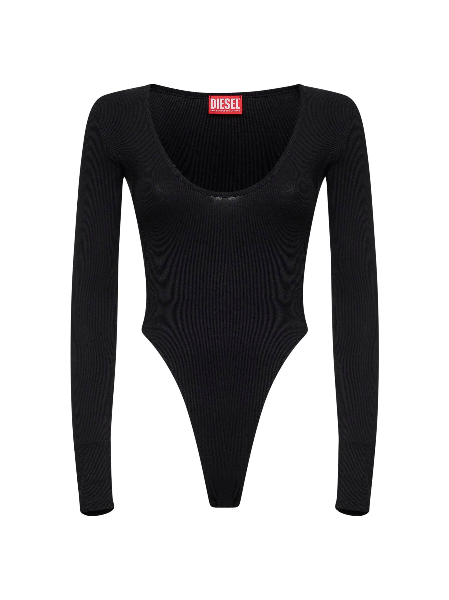 Diesel Women Black Ribbed Jersey T-Bodyn Bodysuit DIESEL