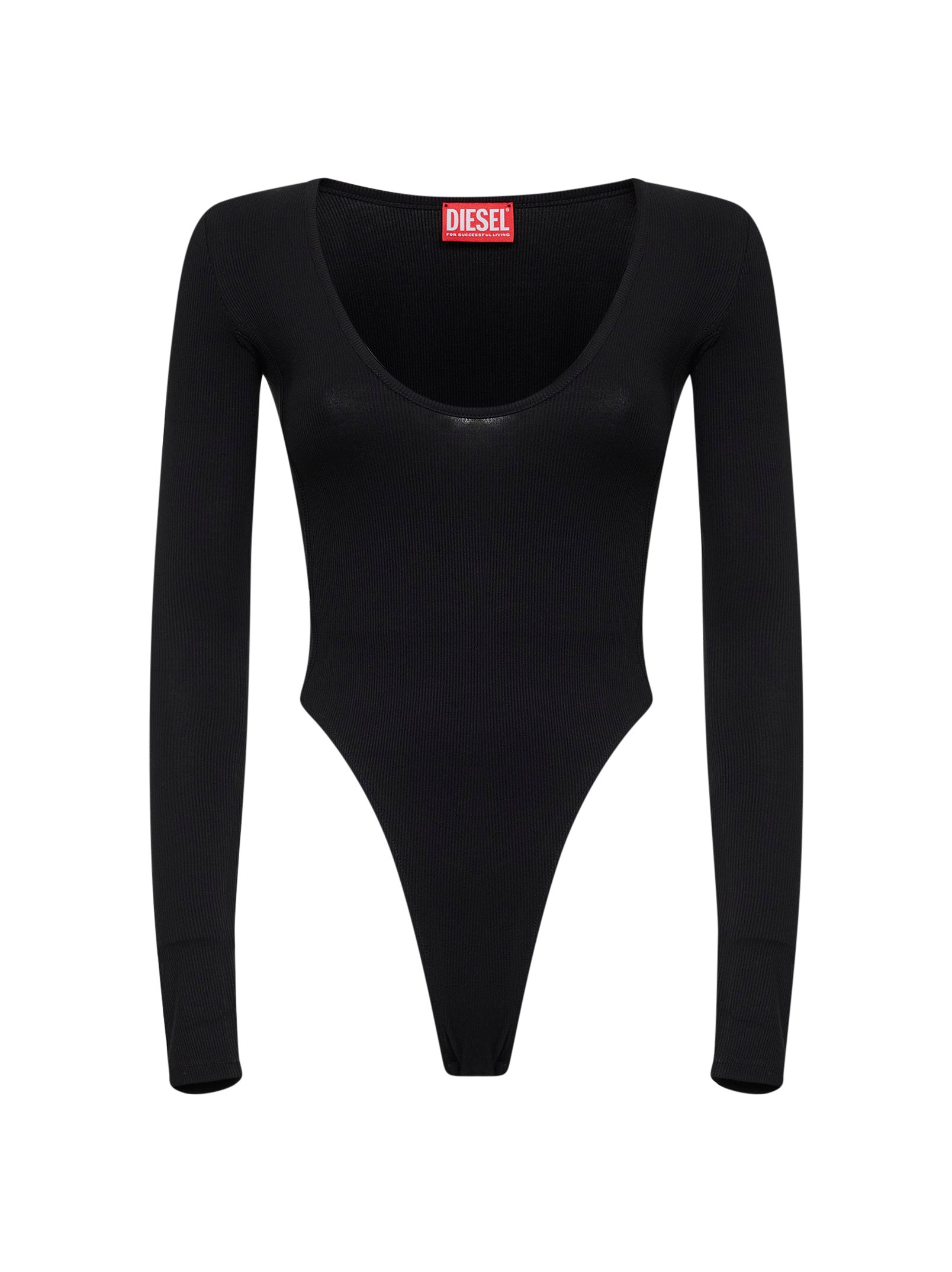 Diesel Women Black Ribbed Jersey T-Bodyn Bodysuit DIESEL