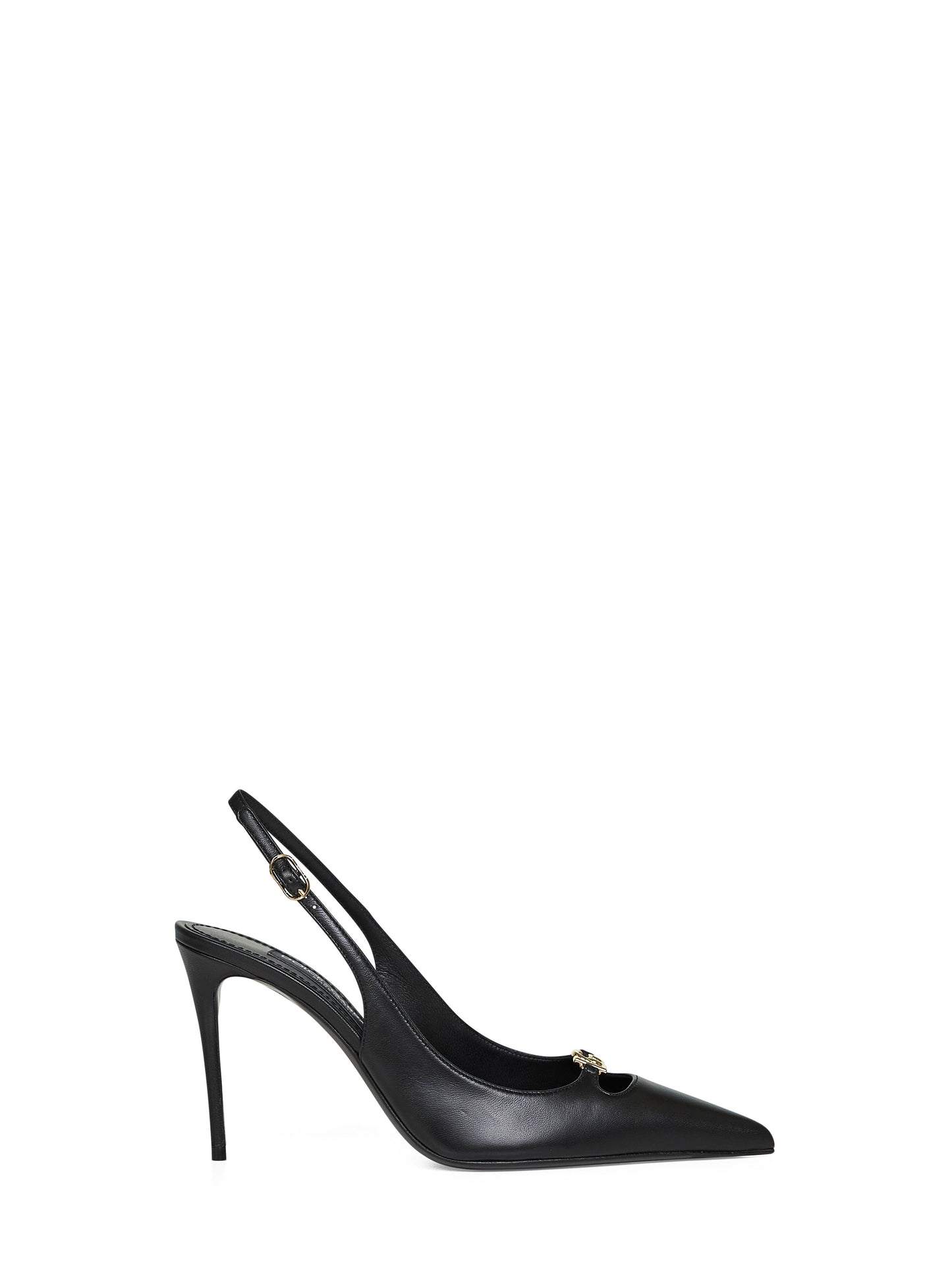 Dolce & Gabbana Women Black Silky Nappa Leather Lollo Slingback Pumps DOLCE & GABBANA