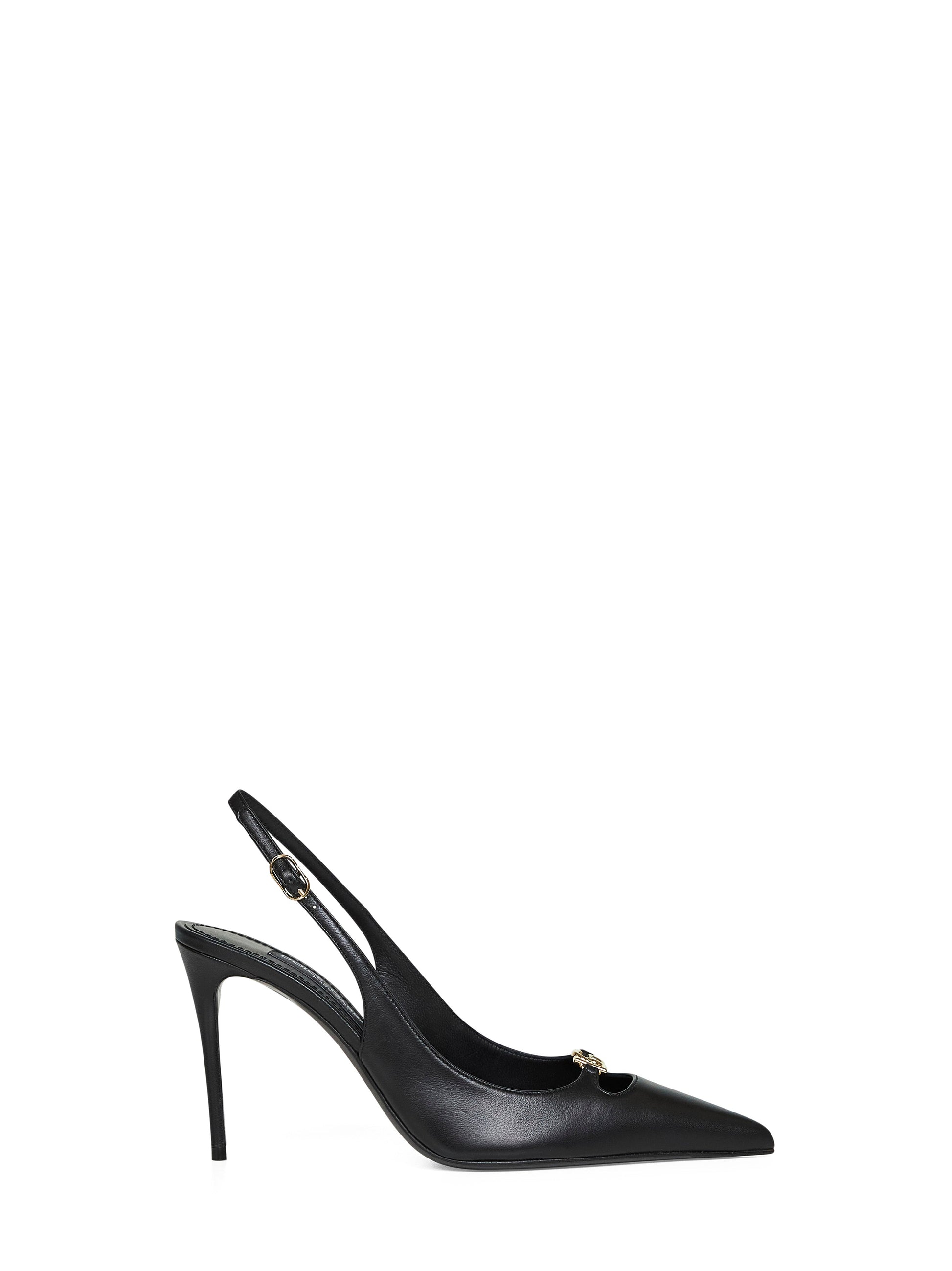 Dolce & Gabbana Women Black Silky Nappa Leather Lollo Slingback Pumps DOLCE & GABBANA