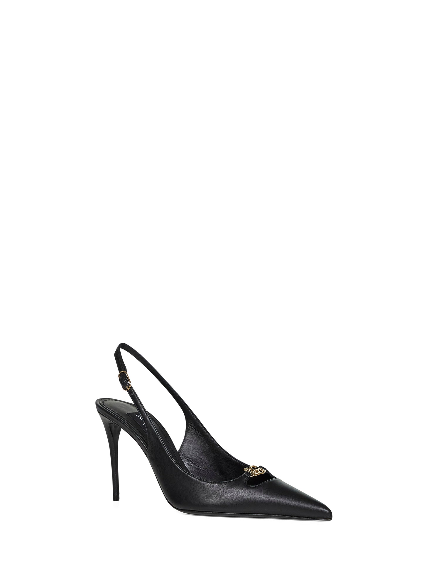 Dolce & Gabbana Women Black Silky Nappa Leather Lollo Slingback Pumps DOLCE & GABBANA
