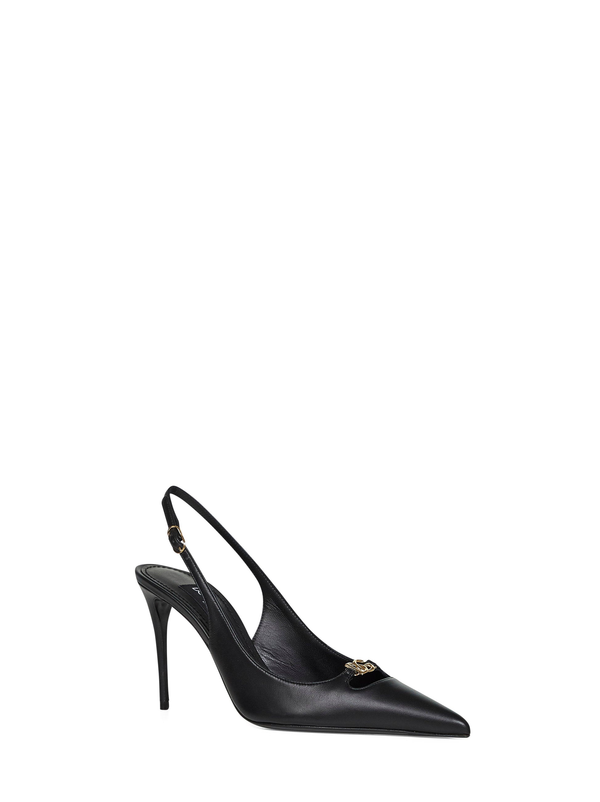 Dolce & Gabbana Women Black Silky Nappa Leather Lollo Slingback Pumps DOLCE & GABBANA