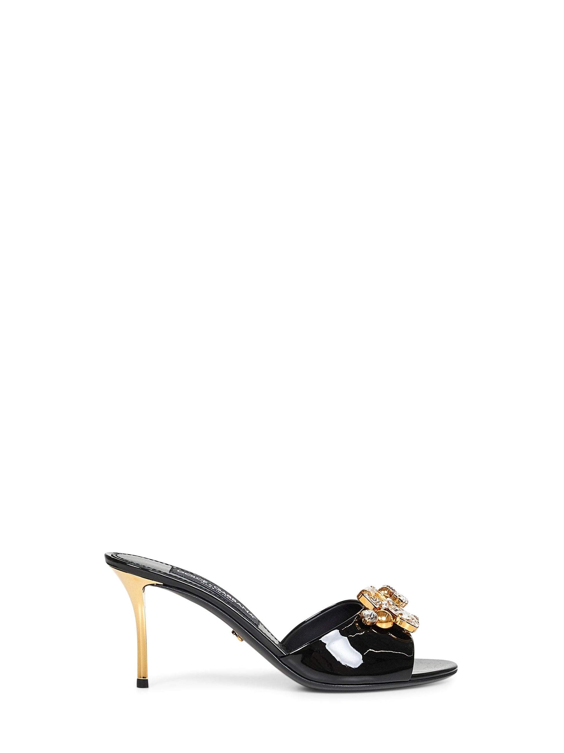 Dolce & Gabbana Women Black Patent Leather Crystal Embellished Sandals DOLCE & GABBANA
