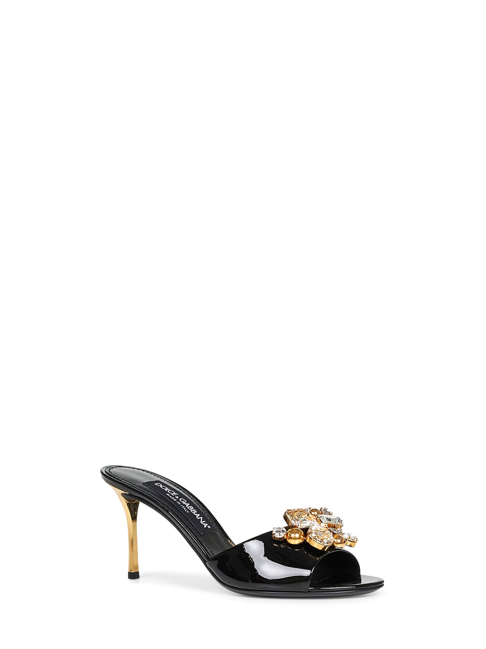 Dolce & Gabbana Women Black Patent Leather Crystal Embellished Sandals DOLCE & GABBANA