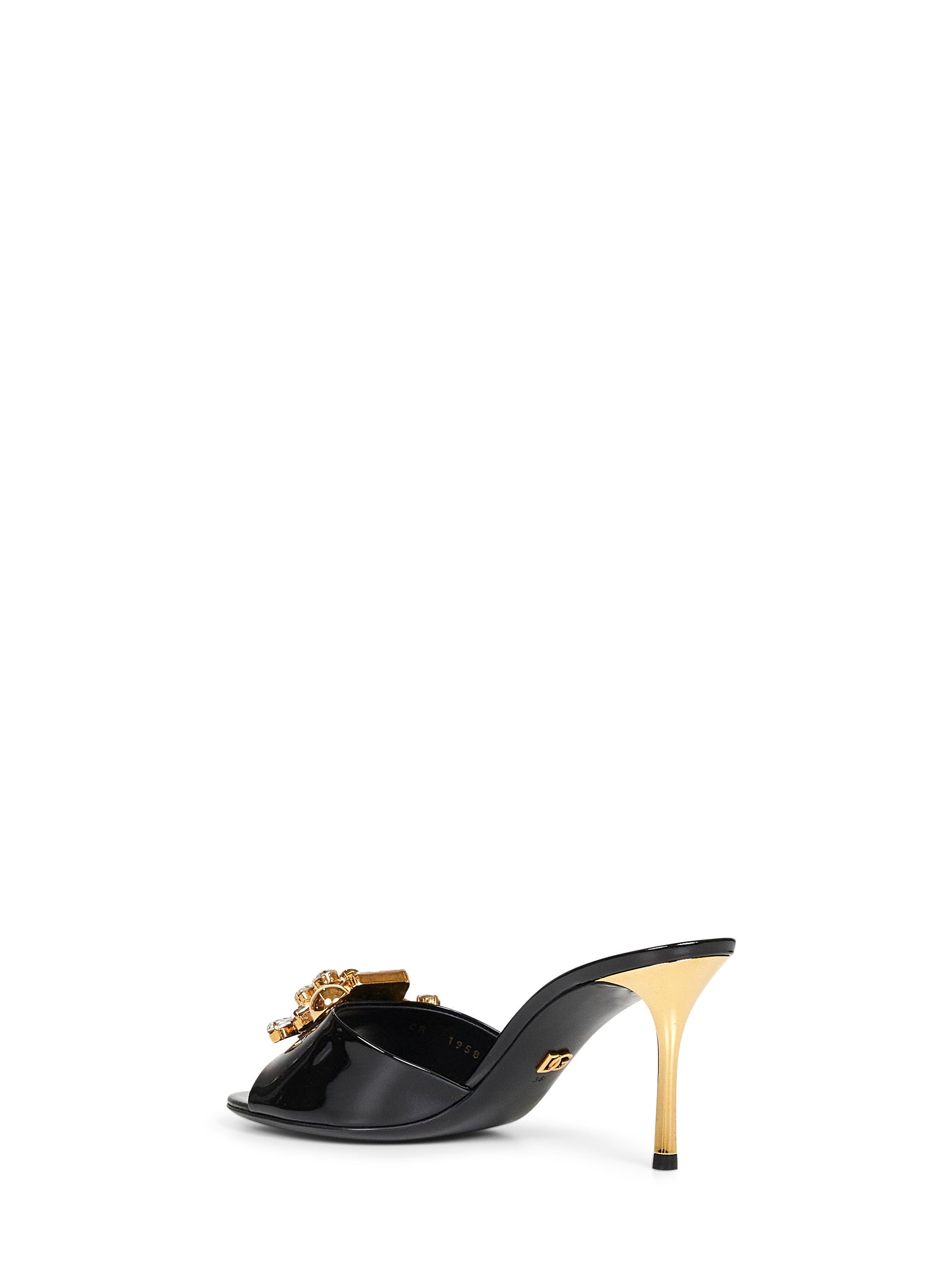 Dolce & Gabbana Women Black Patent Leather Crystal Embellished Sandals DOLCE & GABBANA