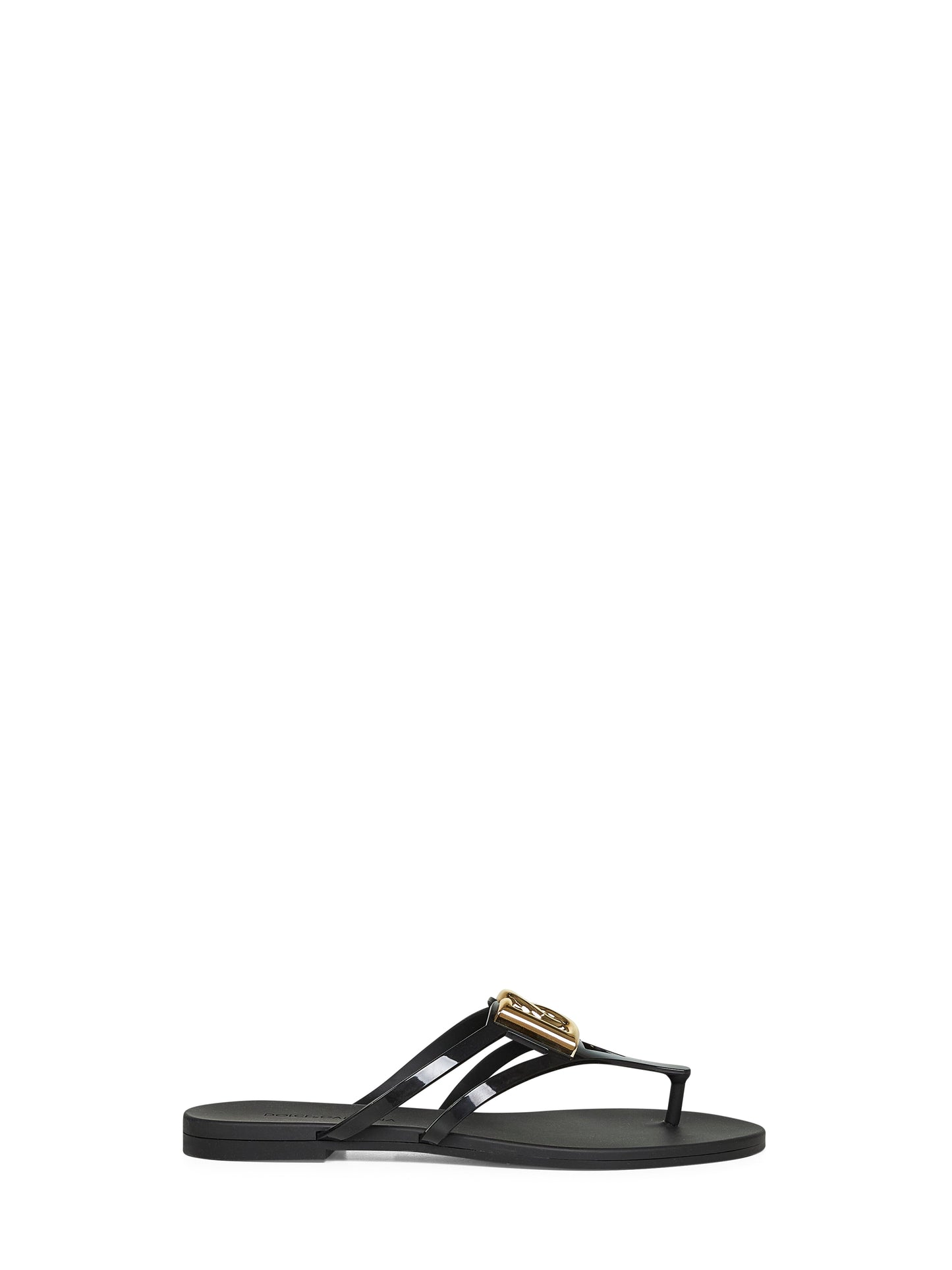 Dolce & Gabbana Women Black Rubber Logo Thong Sandals DOLCE & GABBANA