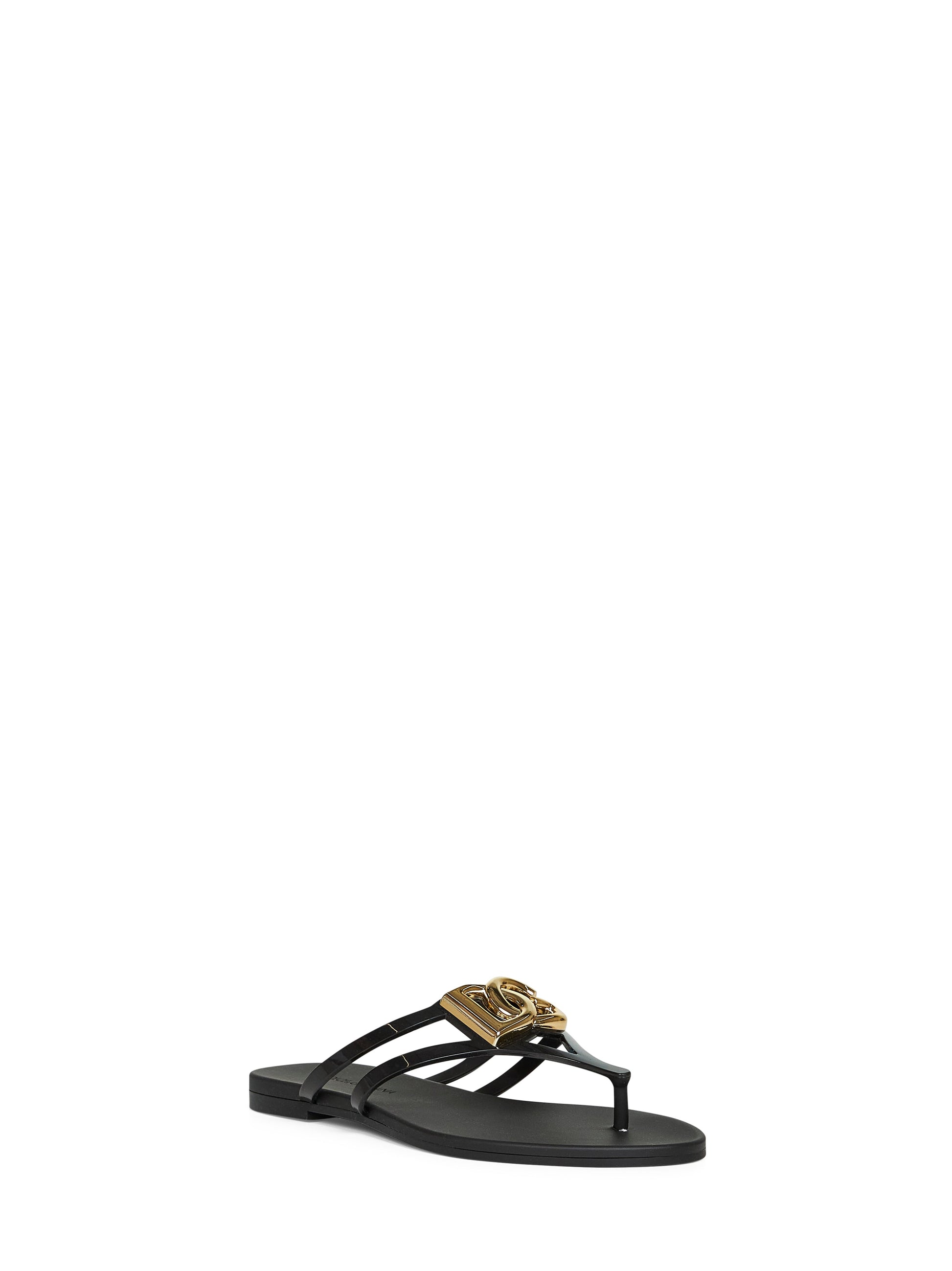 Dolce & Gabbana Women Black Rubber Logo Thong Sandals DOLCE & GABBANA