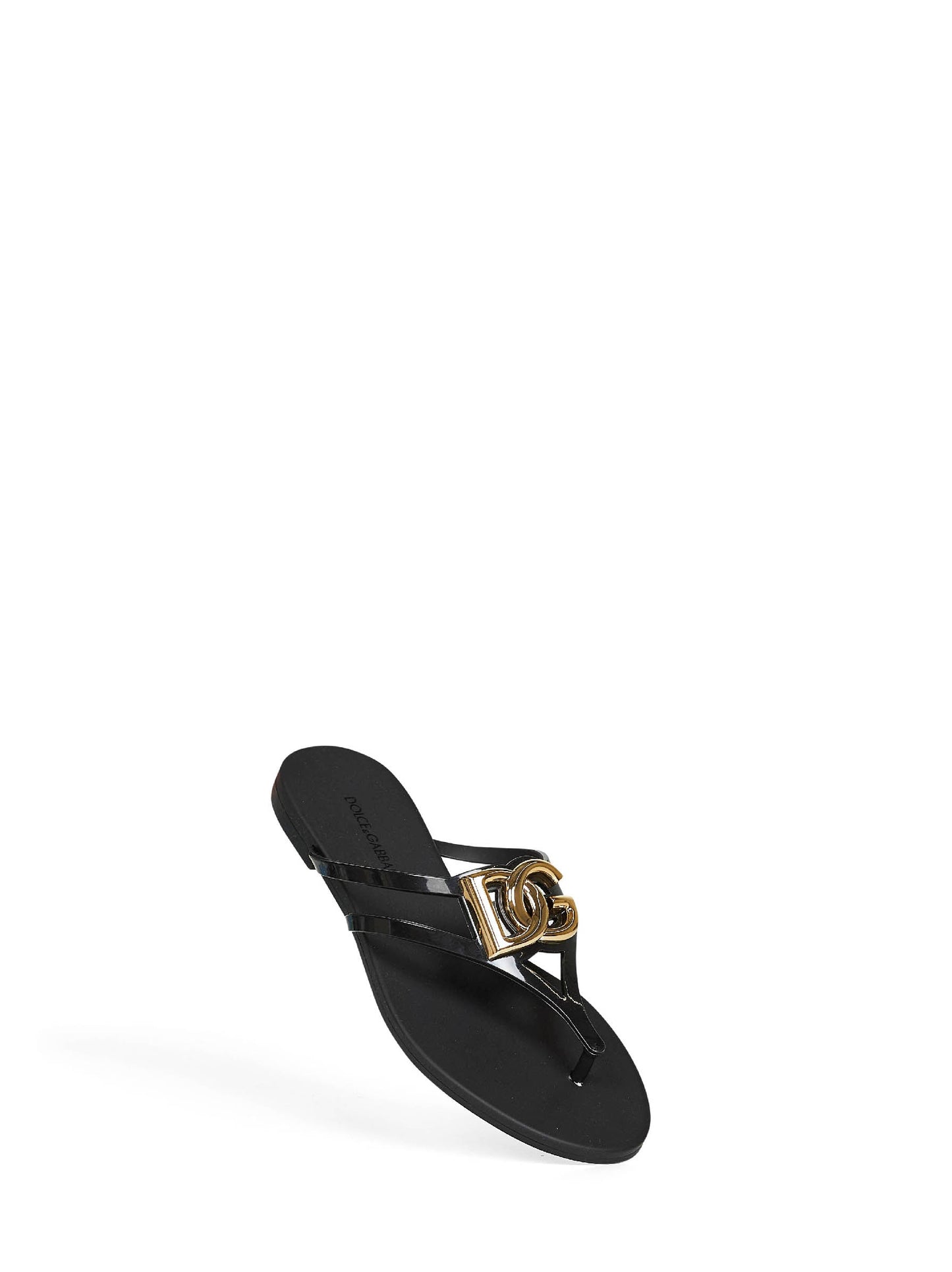 Dolce & Gabbana Women Black Rubber Logo Thong Sandals DOLCE & GABBANA