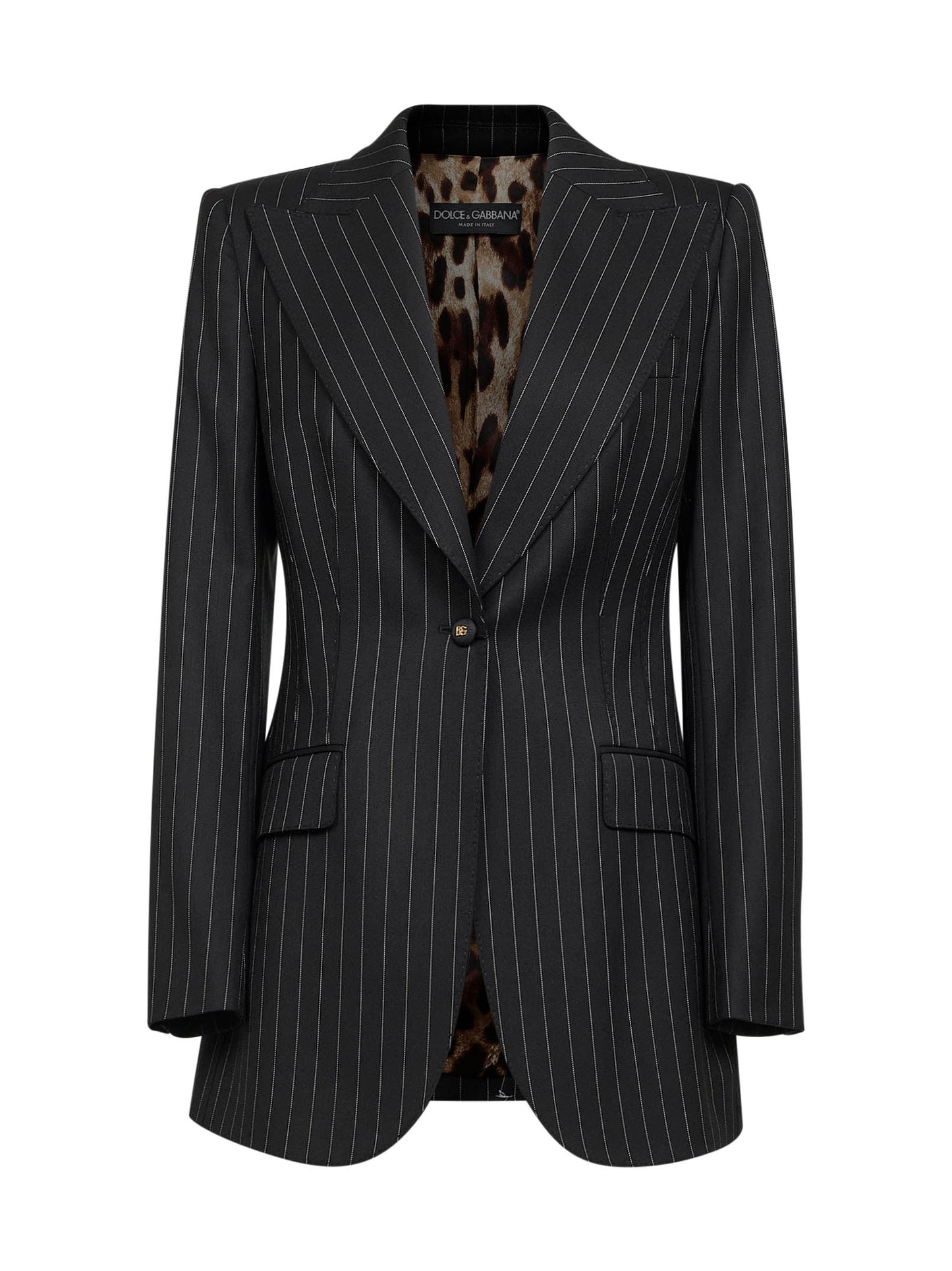 Dolce & Gabbana Women Black Pinstriped Stretch Wool Single-Breasted Jacket DOLCE & GABBANA