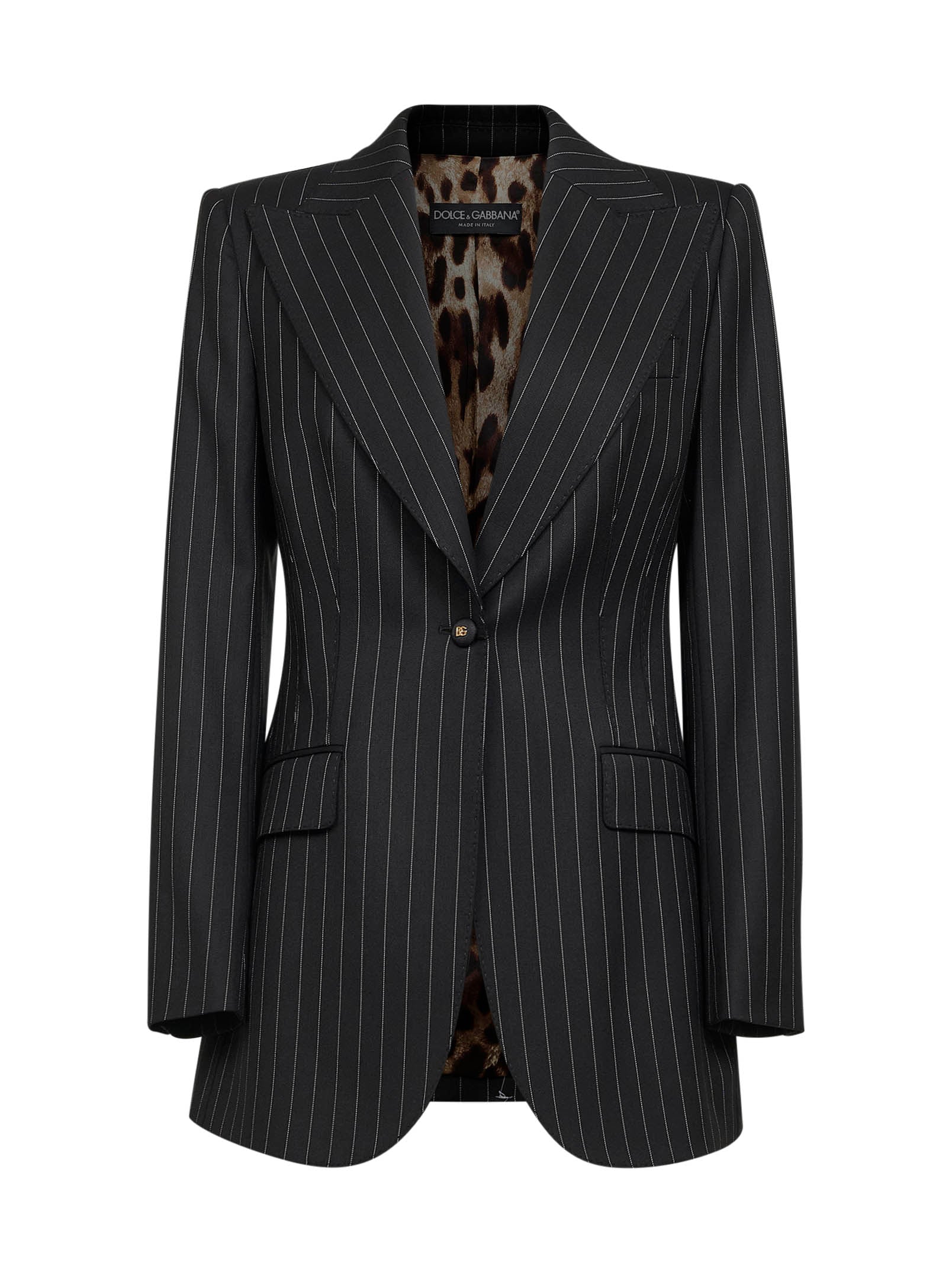 Dolce & Gabbana Women Black Pinstriped Stretch Wool Single-Breasted Jacket DOLCE & GABBANA