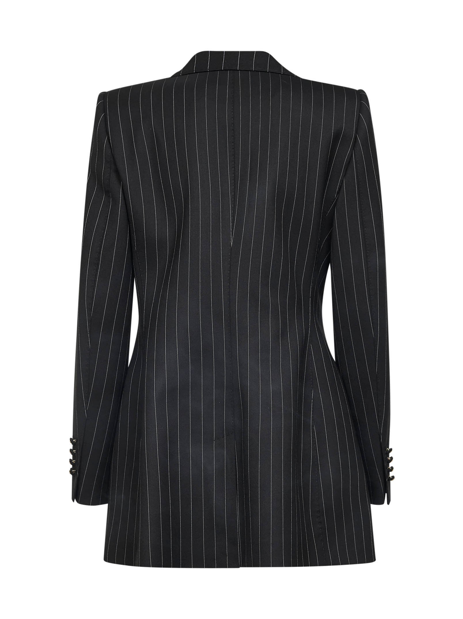 Dolce & Gabbana Women Black Pinstriped Stretch Wool Single-Breasted Jacket DOLCE & GABBANA