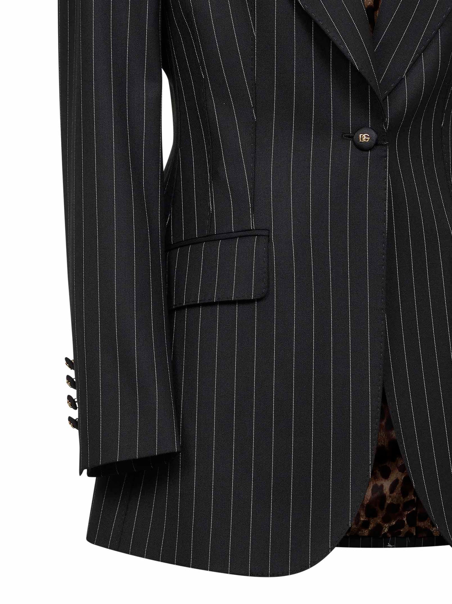 Dolce & Gabbana Women Black Pinstriped Stretch Wool Single-Breasted Jacket DOLCE & GABBANA