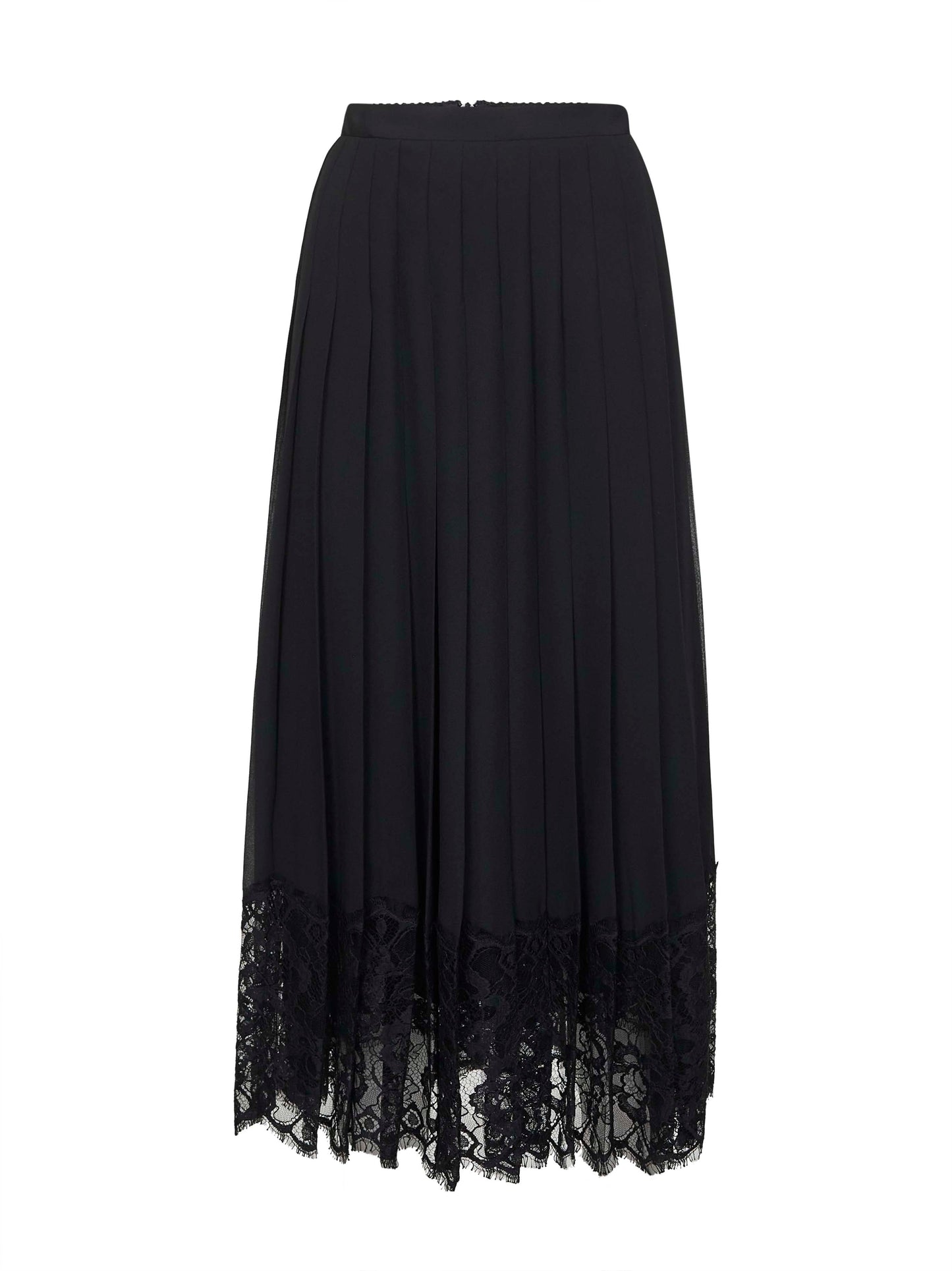 Dolce & Gabbana Women Black Chiffon And Lace Pleated Midi Skirt DOLCE & GABBANA