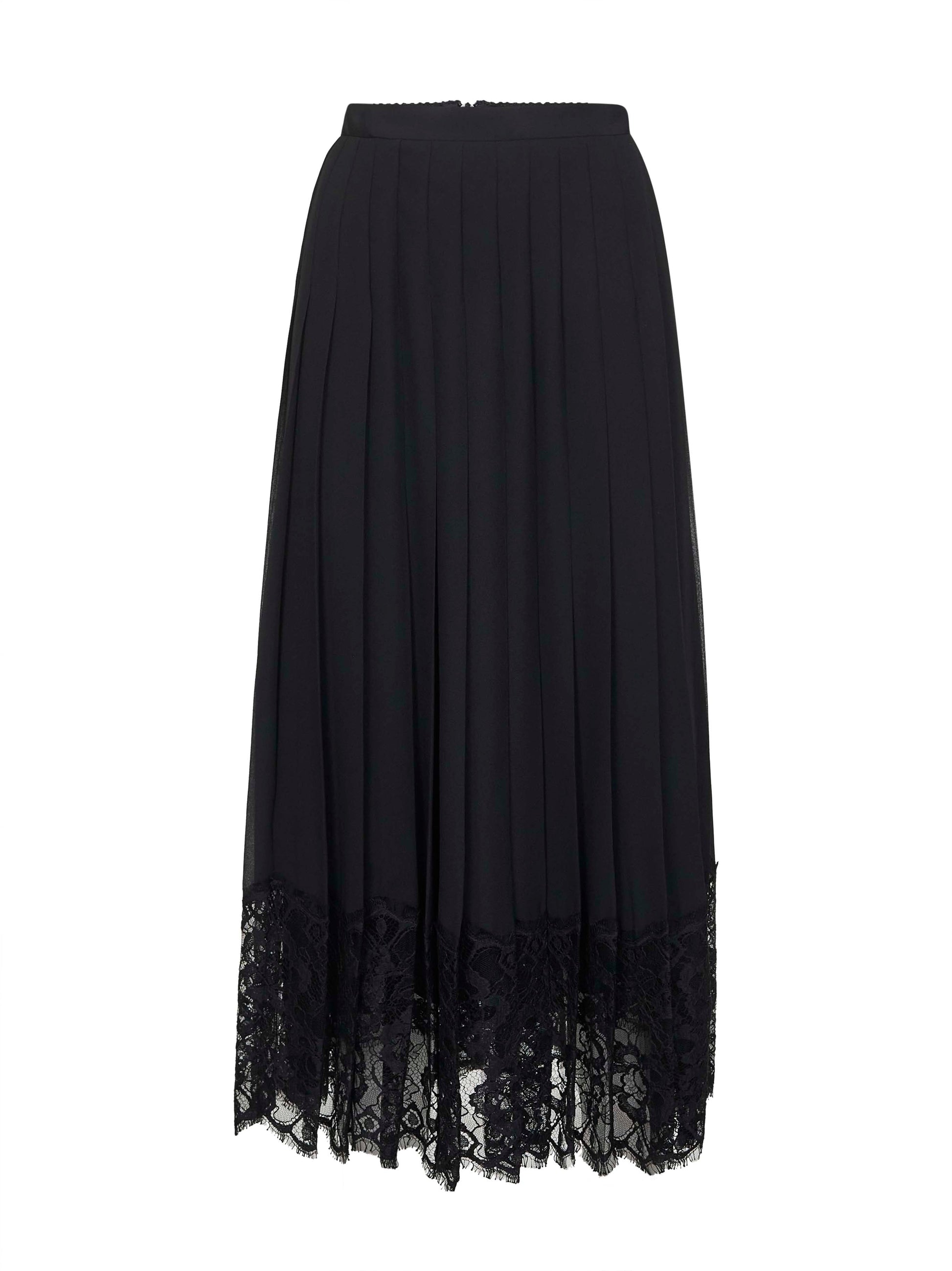 Dolce & Gabbana Women Black Chiffon And Lace Pleated Midi Skirt DOLCE & GABBANA