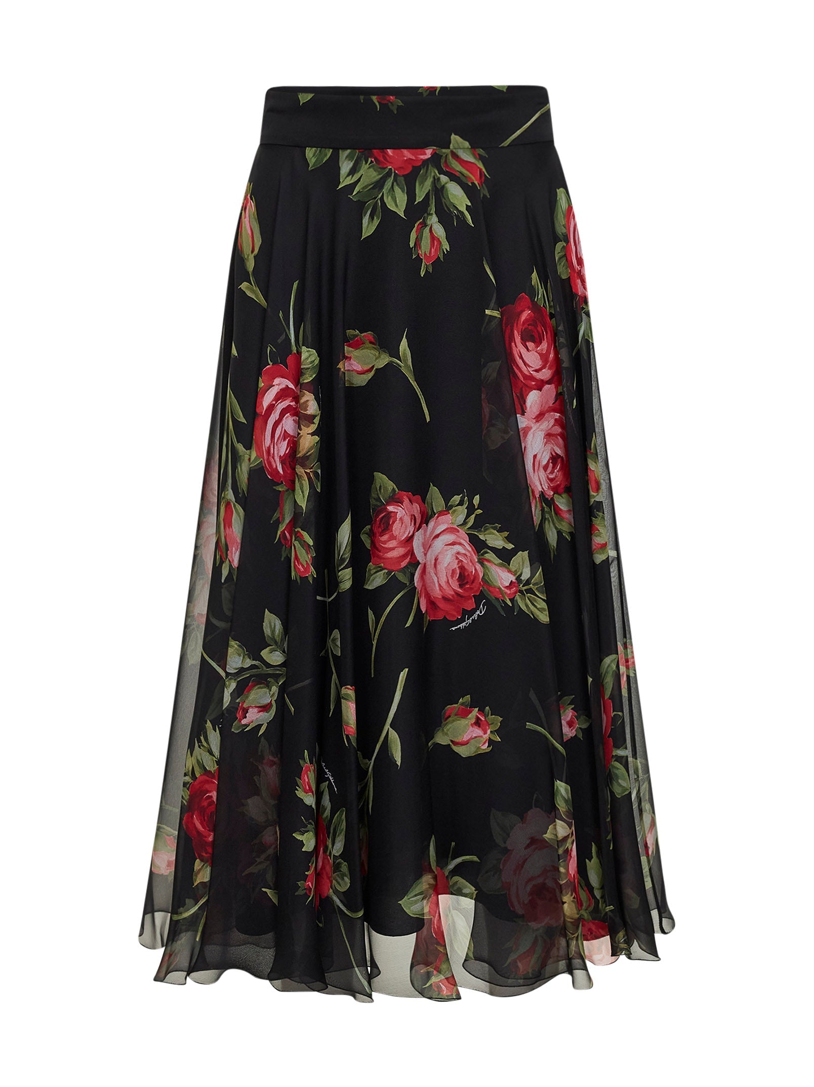 Dolce & Gabbana Women Rose Bouquet Printed Chiffon Midi Full Skirt DOLCE & GABBANA