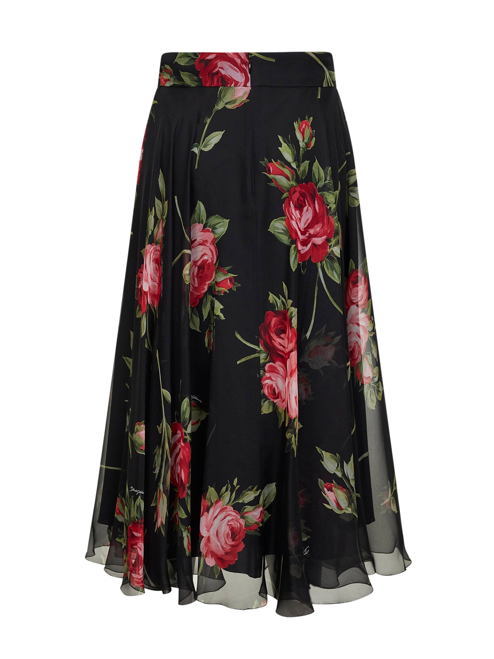 Dolce & Gabbana Women Rose Bouquet Printed Chiffon Midi Full Skirt DOLCE & GABBANA