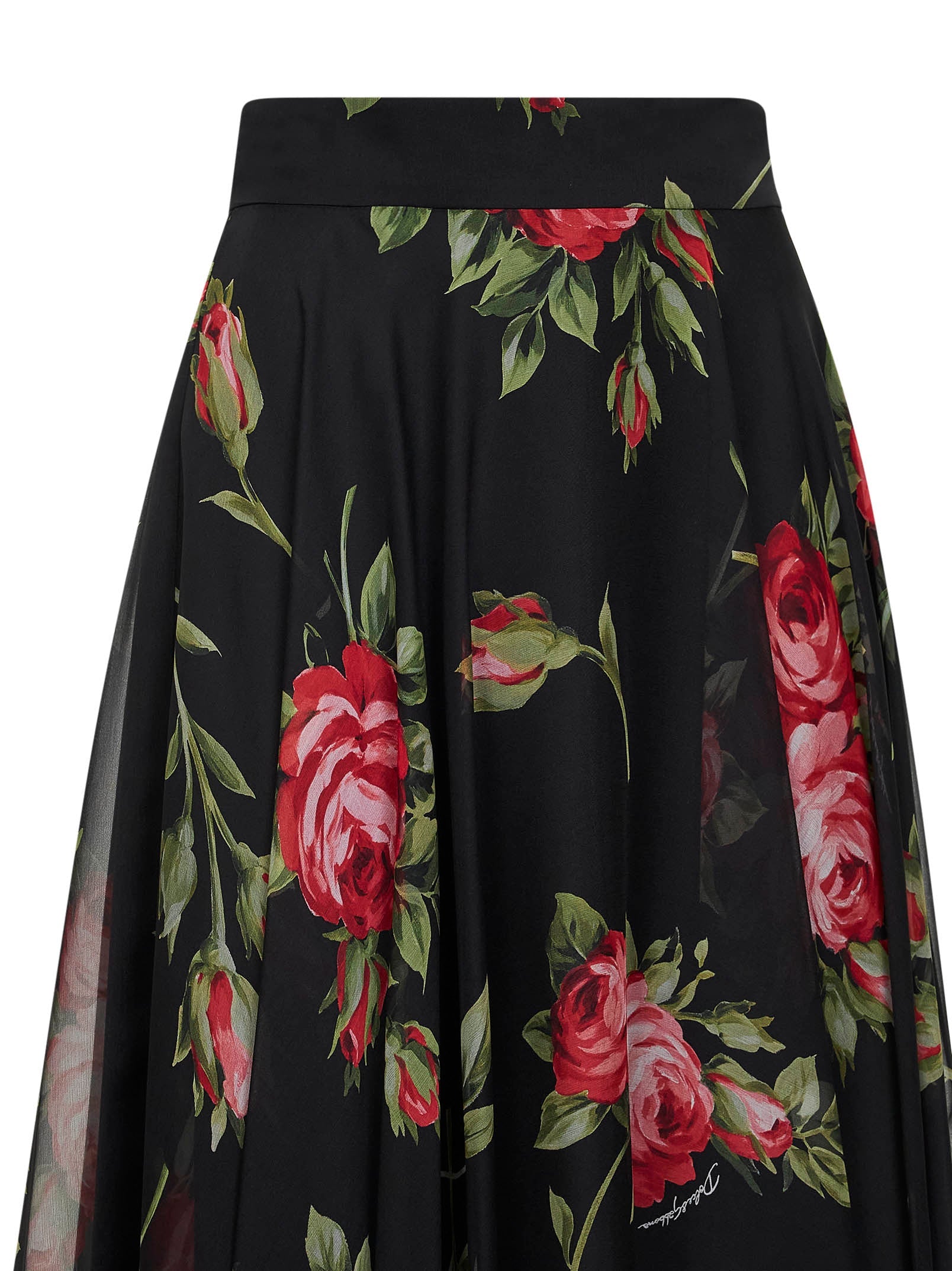 Dolce & Gabbana Women Rose Bouquet Printed Chiffon Midi Full Skirt DOLCE & GABBANA