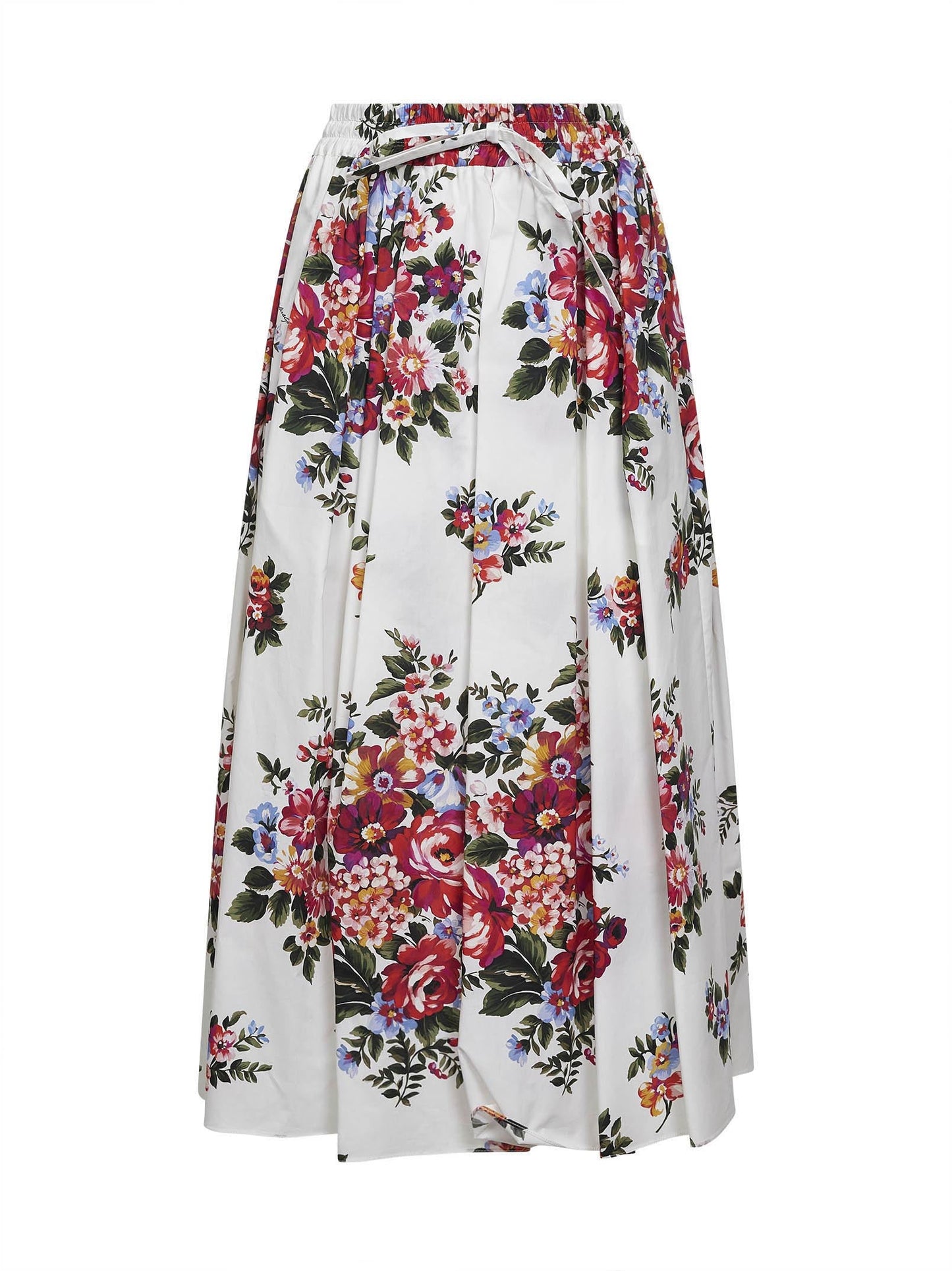 Dolce & Gabbana Women White Flower Bouquet-Print Poplin Midi Skirt DOLCE & GABBANA