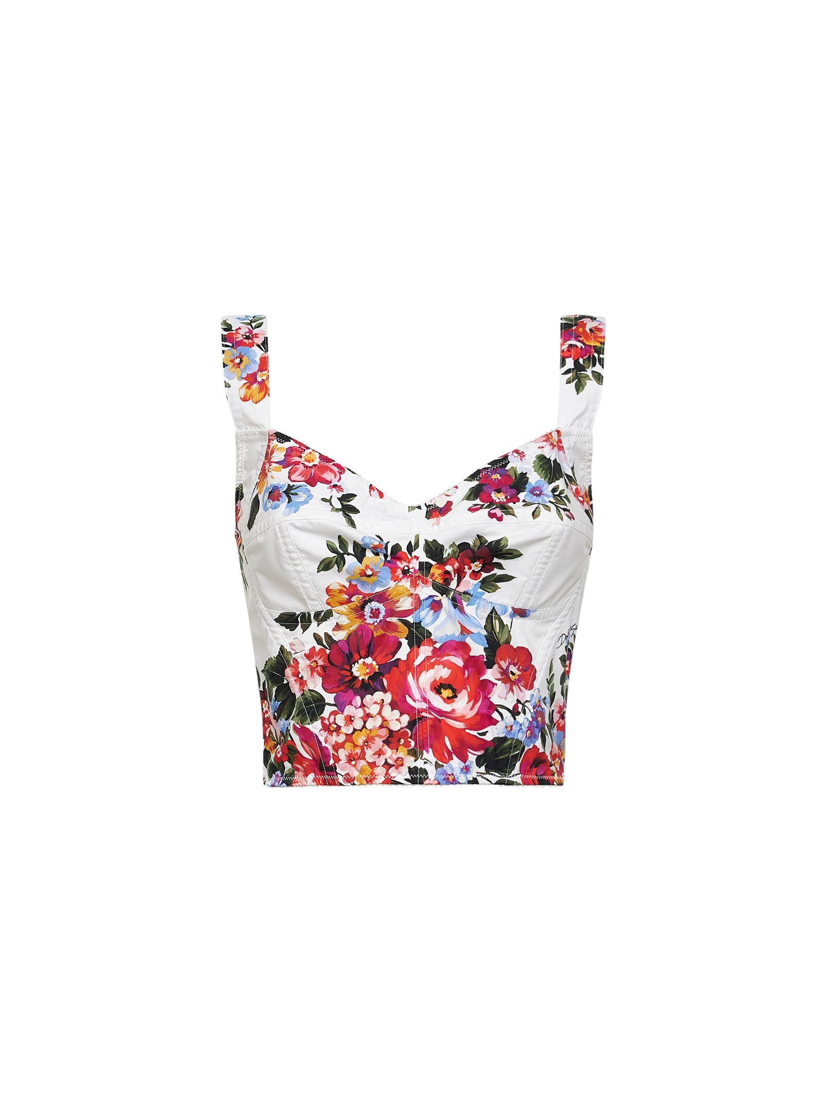 Dolce & Gabbana Women Stretch Cotton Blend Flower Bouquet-Print Bustier Top DOLCE & GABBANA