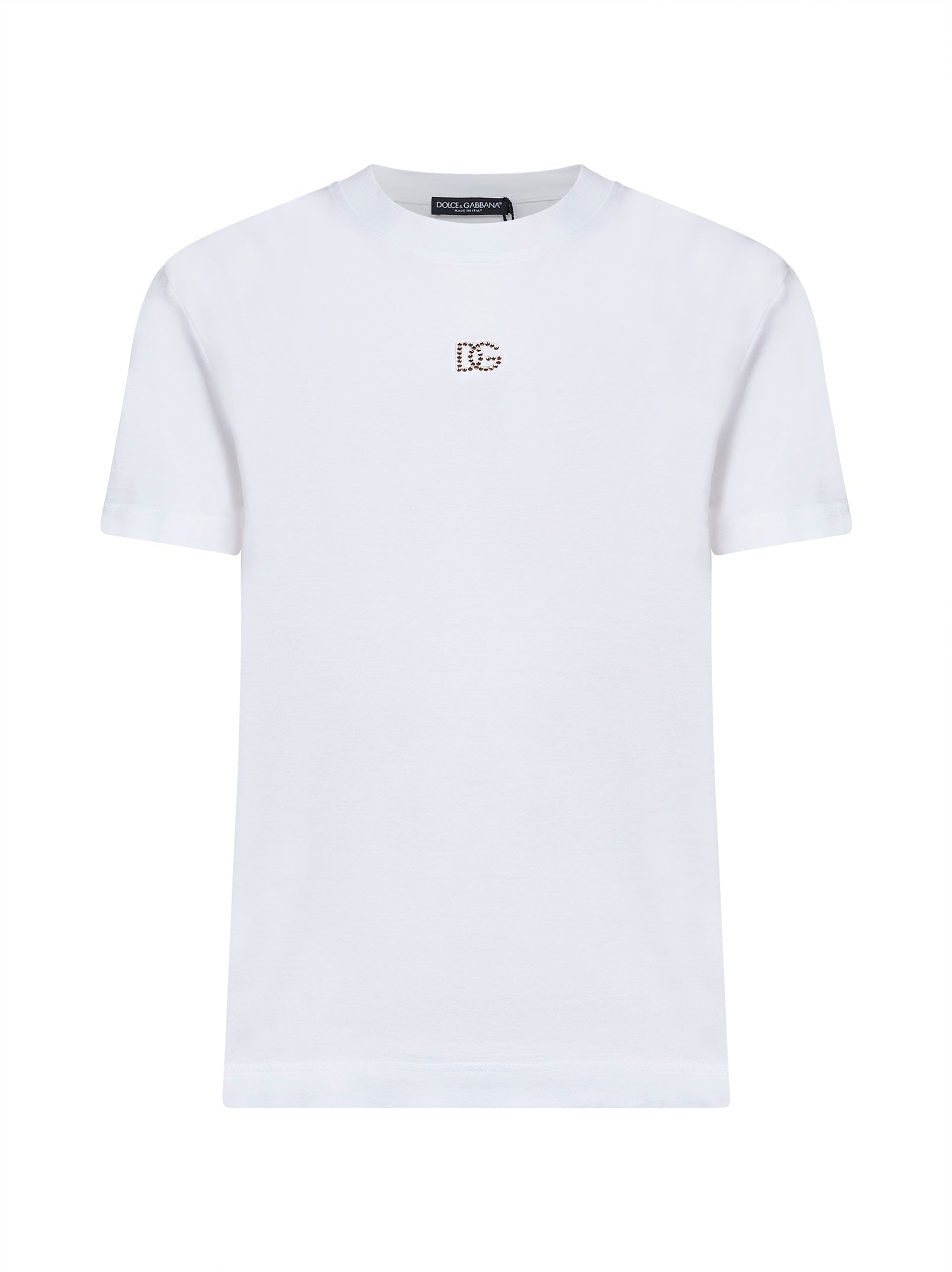Dolce & Gabbana Women White Jersey Rhinestone Logo T-Shirt DOLCE & GABBANA