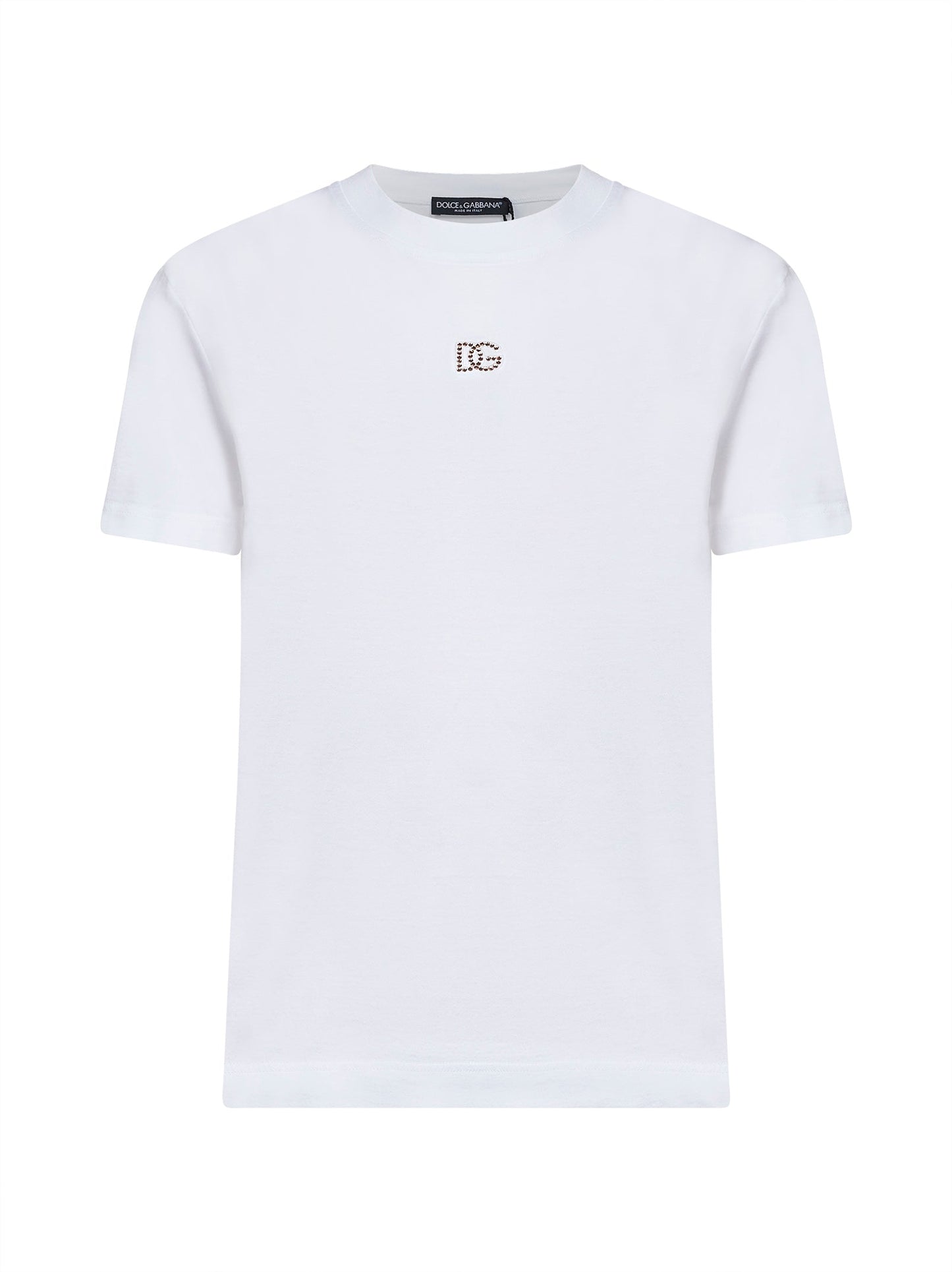Dolce & Gabbana Women White Jersey Rhinestone Logo T-Shirt DOLCE & GABBANA