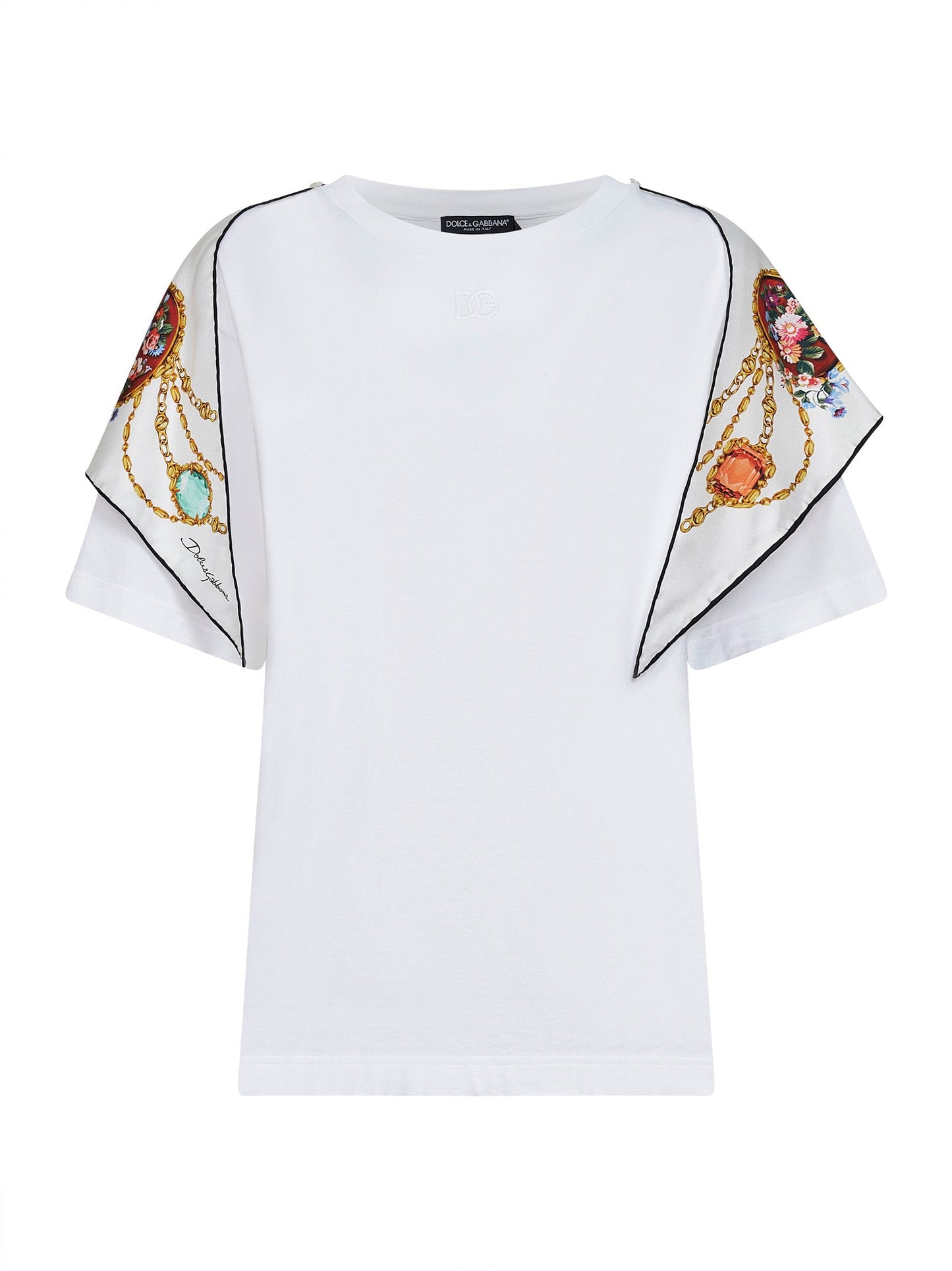 Dolce & Gabbana Women White Jersey T-Shirt With Printed Silk Scarf DOLCE & GABBANA