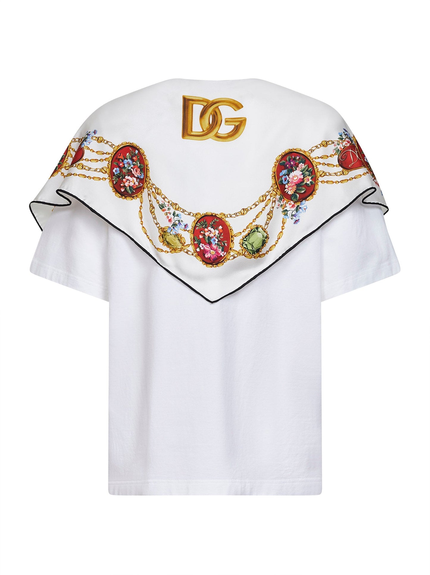 Dolce & Gabbana Women White Jersey T-Shirt With Printed Silk Scarf DOLCE & GABBANA