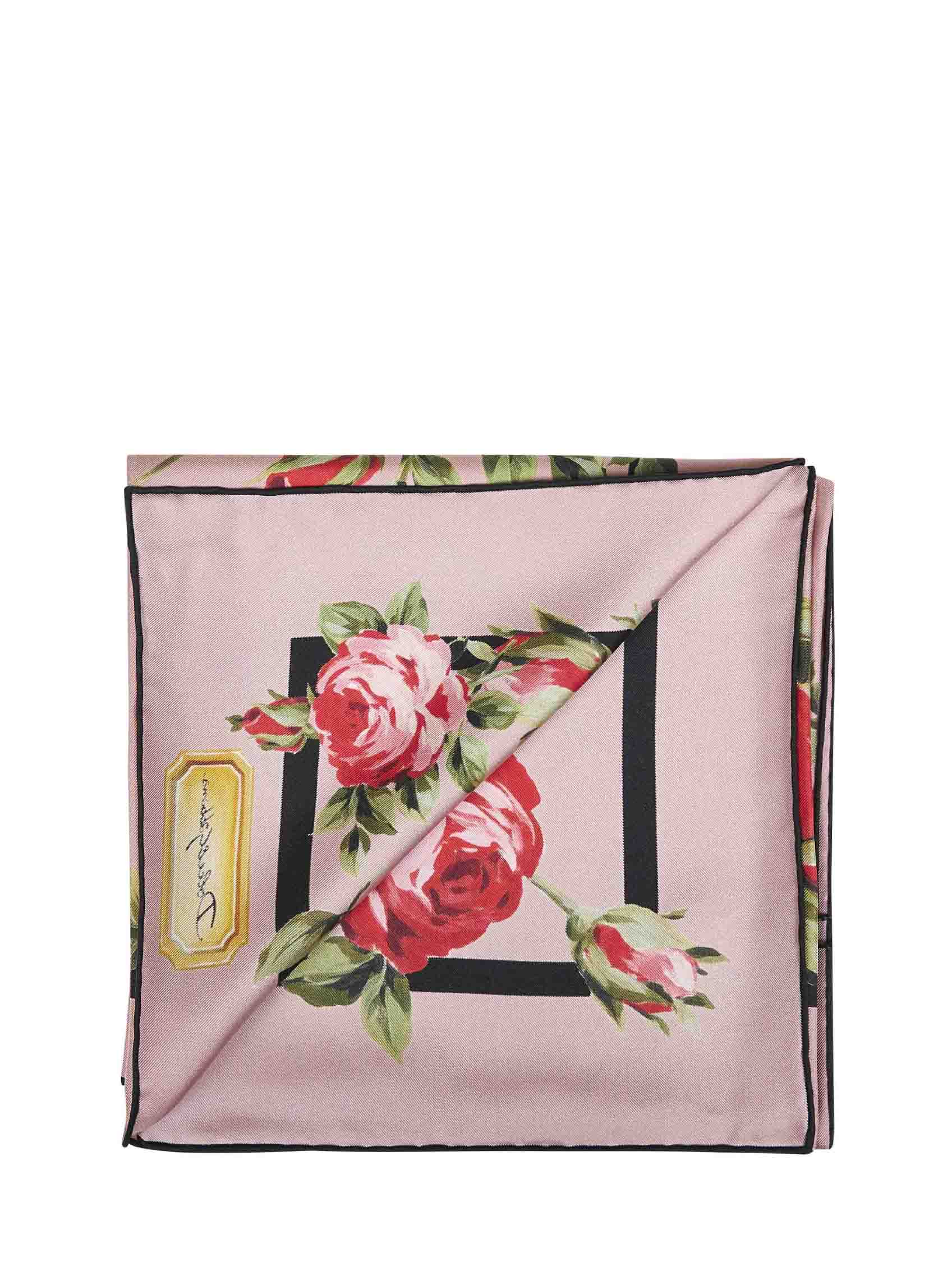 Dolce & Gabbana Women Rose Bouquet Print Silk Twill Scarf DOLCE & GABBANA