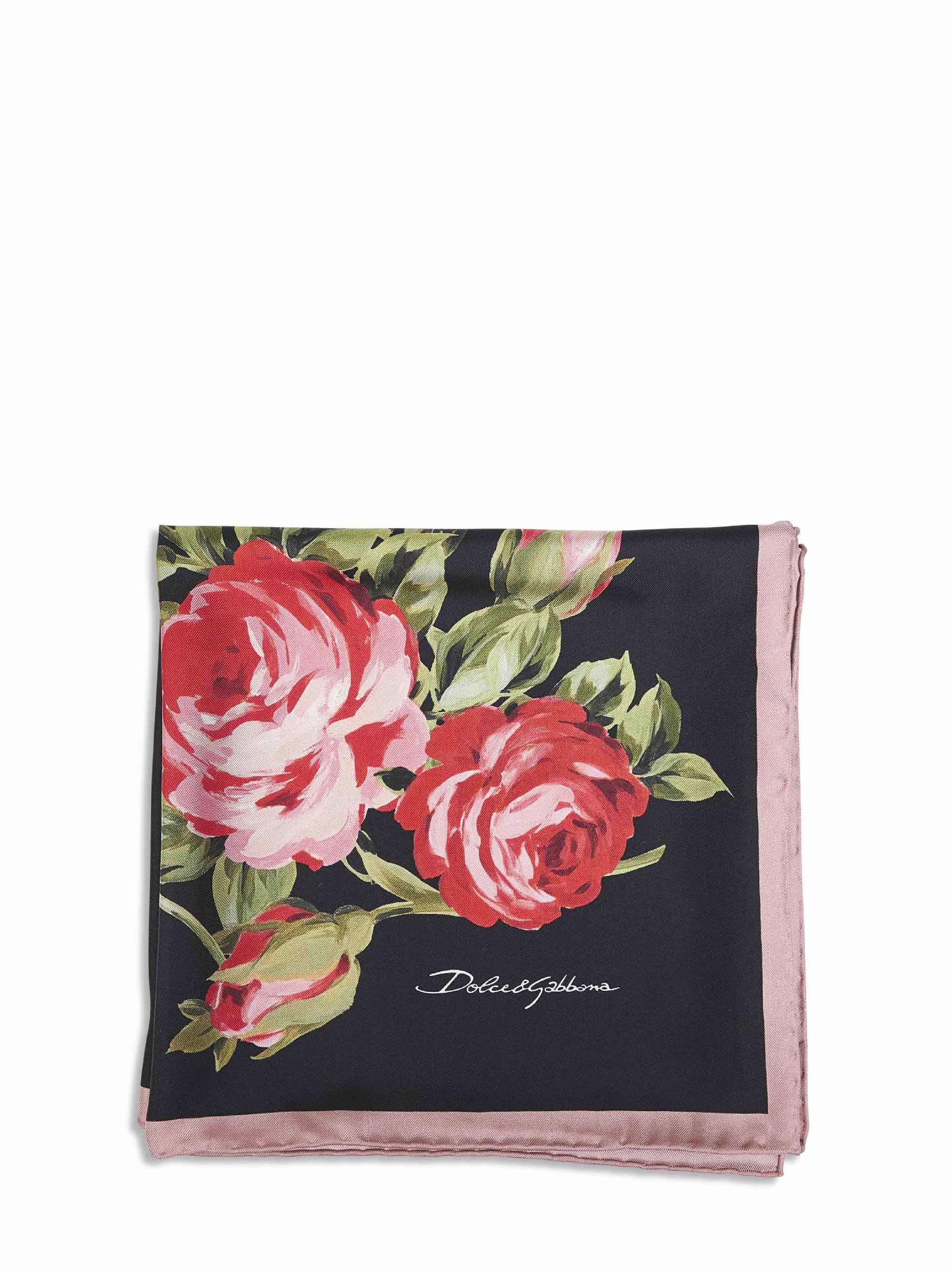 Dolce & Gabbana Women Rose Bouquet Print Silk Twill Scarf DOLCE & GABBANA