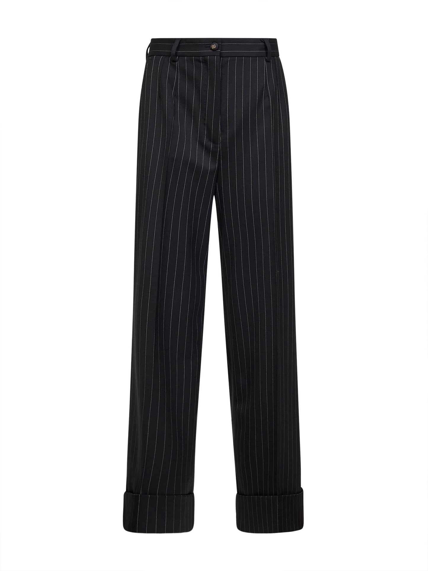 Dolce & Gabbana Women Black Two-Way Stretch Twill Pinstriped Trousers DOLCE & GABBANA