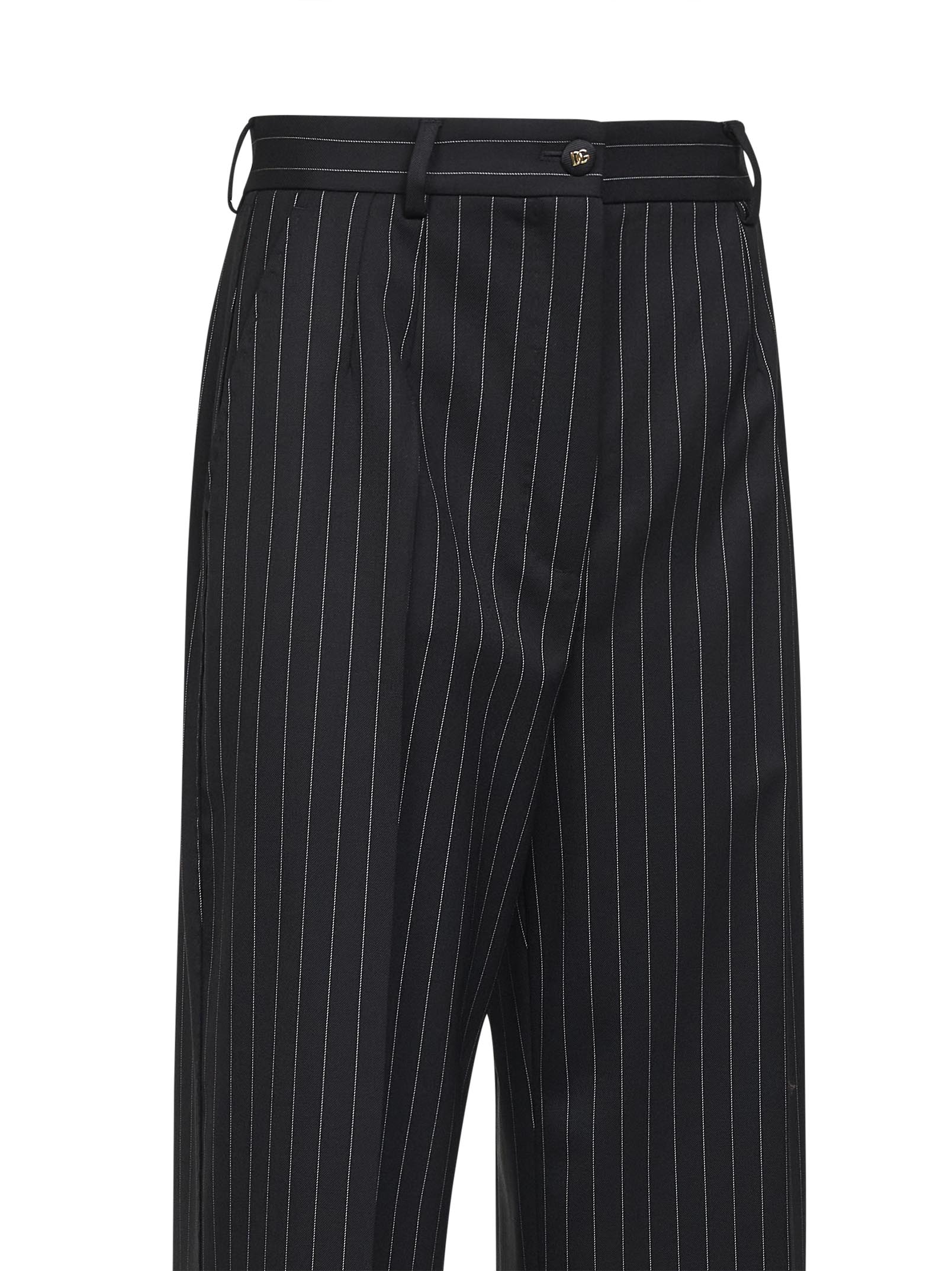 Dolce & Gabbana Women Black Two-Way Stretch Twill Pinstriped Trousers DOLCE & GABBANA
