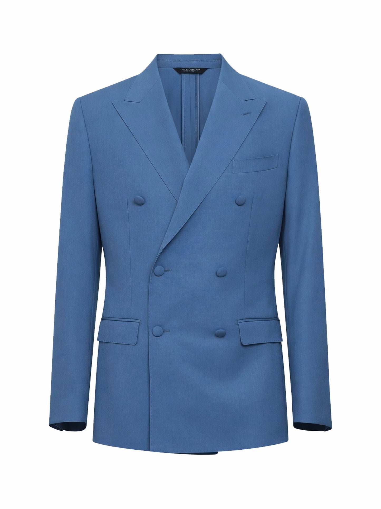 Dolce & Gabbana Men Avio Blue Wool Poplin Double-Breasted Jacket DOLCE & GABBANA