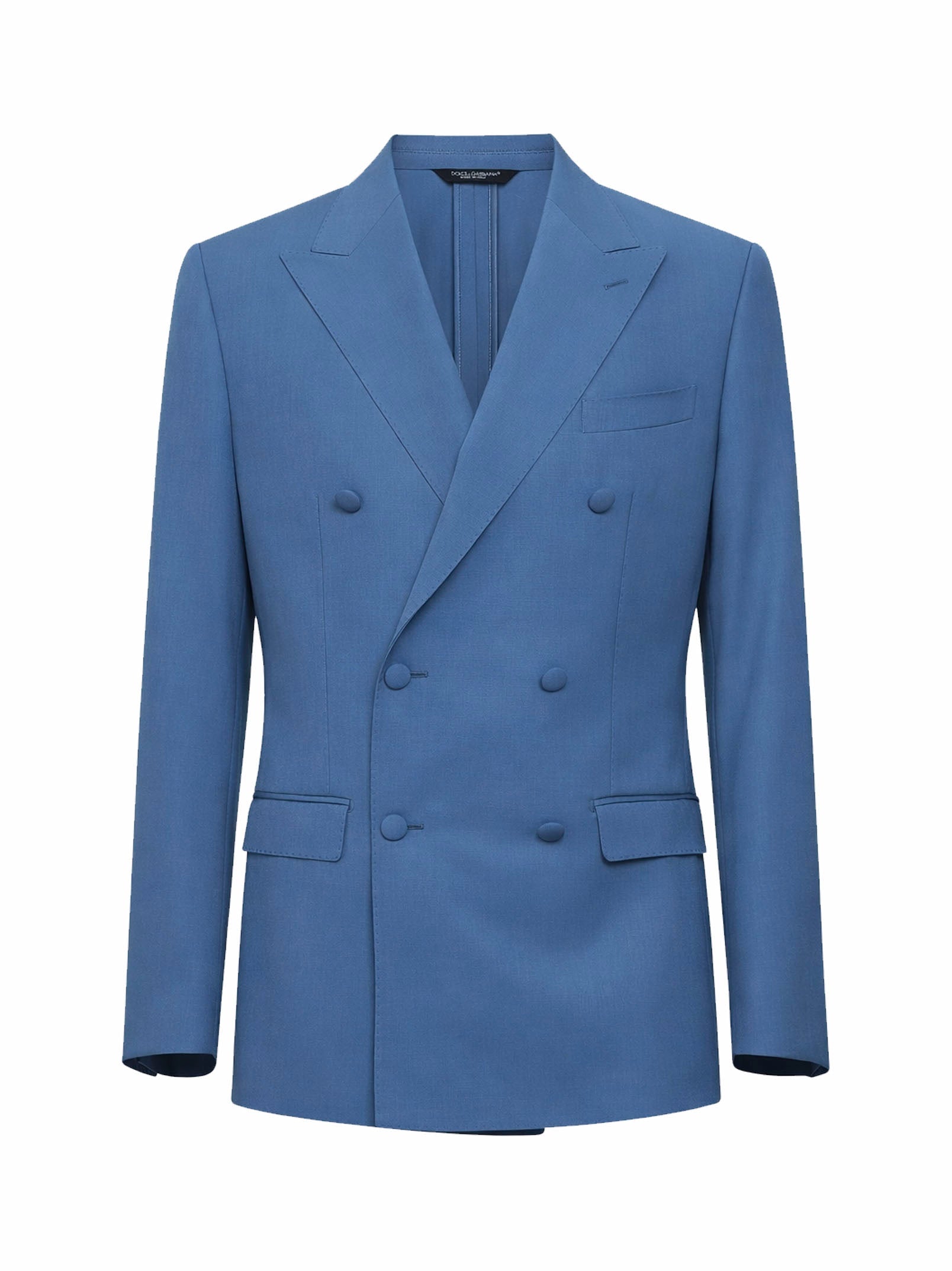 Dolce & Gabbana Men Avio Blue Wool Poplin Double-Breasted Jacket DOLCE & GABBANA