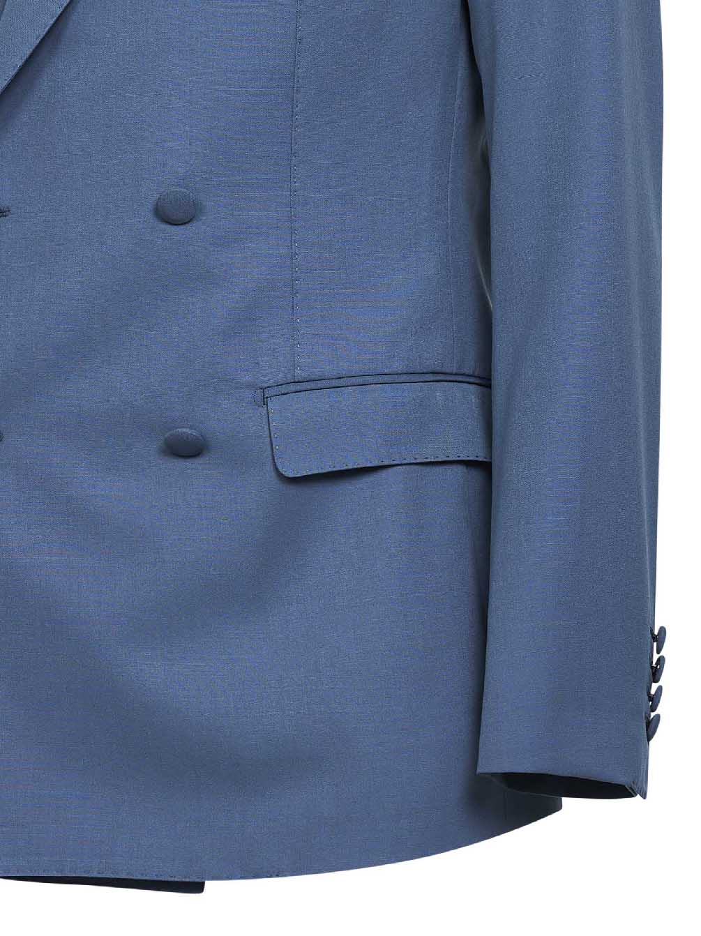 Dolce & Gabbana Men Dolce & Gabbana Men Avio Blue Wool Poplin Double-Breasted Jacket DOLCE & GABBANA