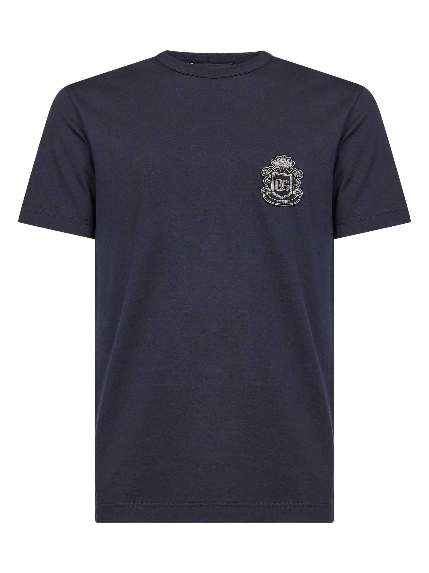 Dolce & Gabbana Men Blue Cotton Heraldic Patch T-Shirt DOLCE & GABBANA