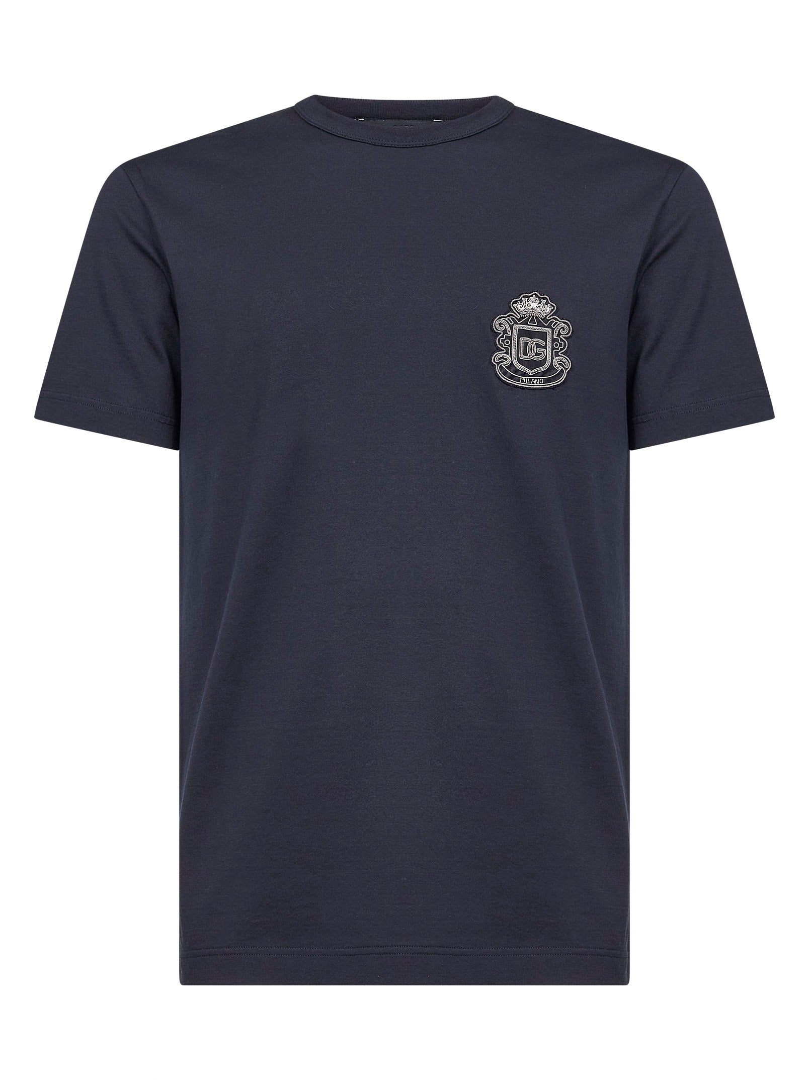 Dolce & Gabbana Men Blue Cotton Heraldic Patch T-Shirt DOLCE & GABBANA